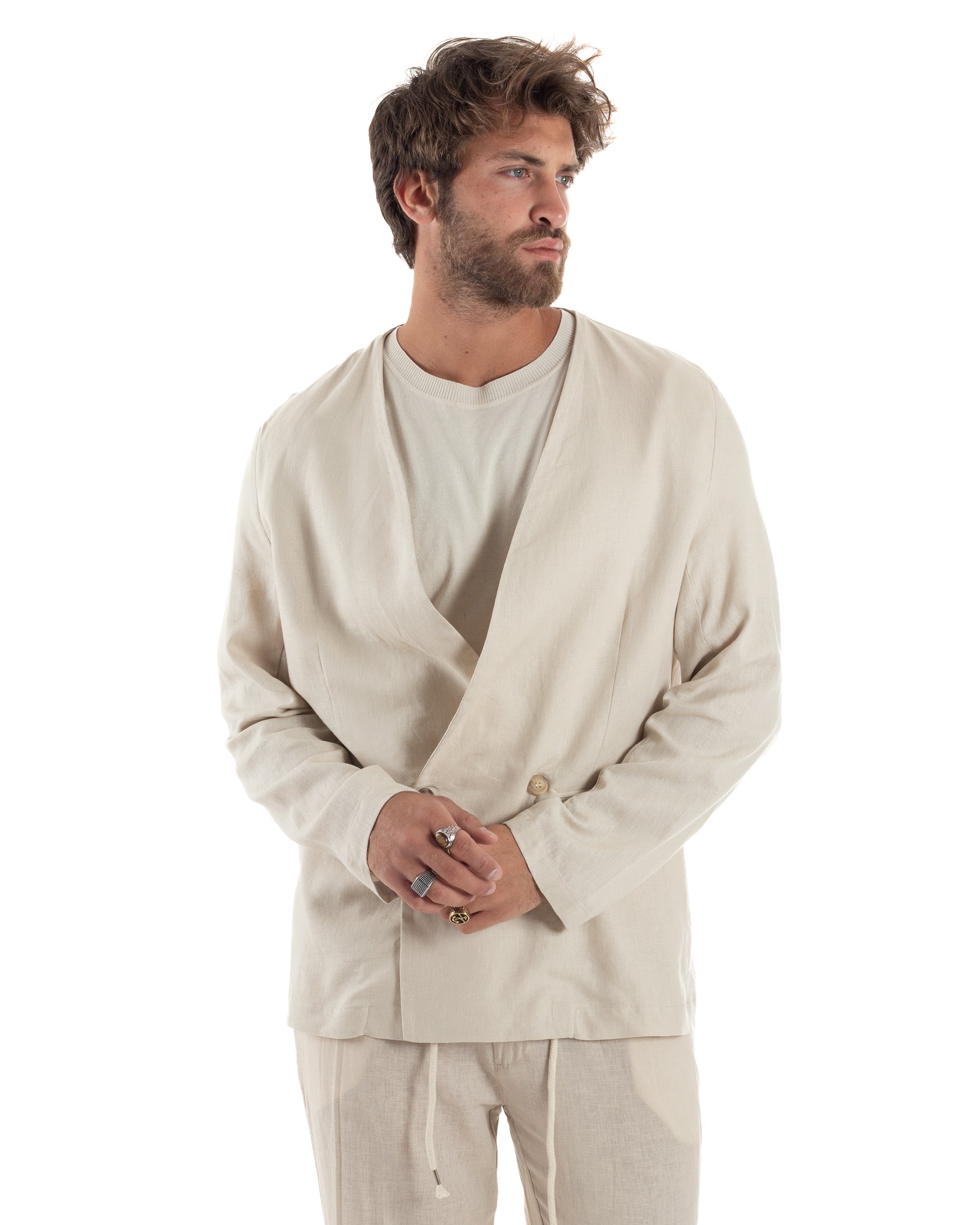 Giacca Doppiopetto Lino Senza Rever G3310A