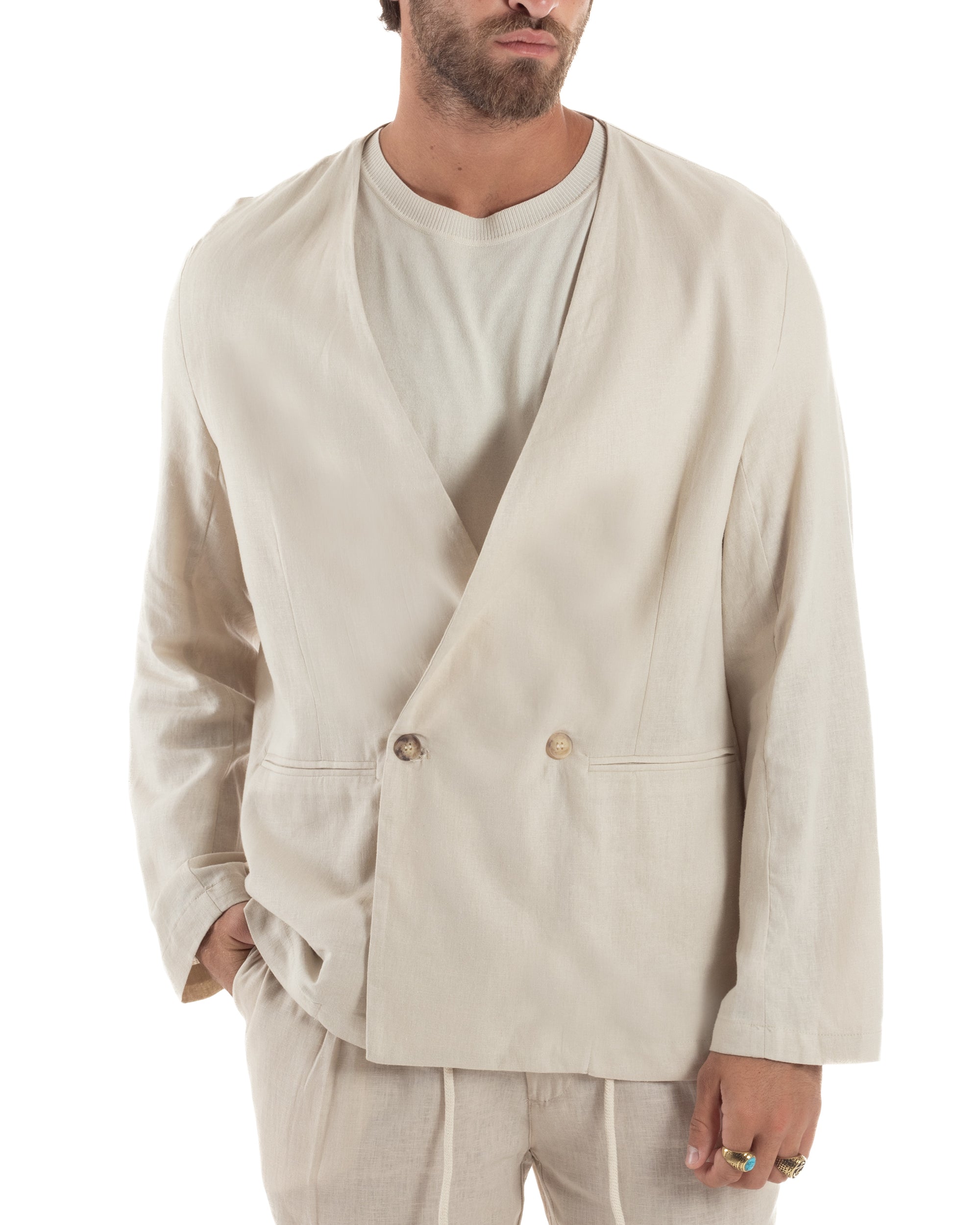 Giacca Doppiopetto Lino Senza Rever G3310A