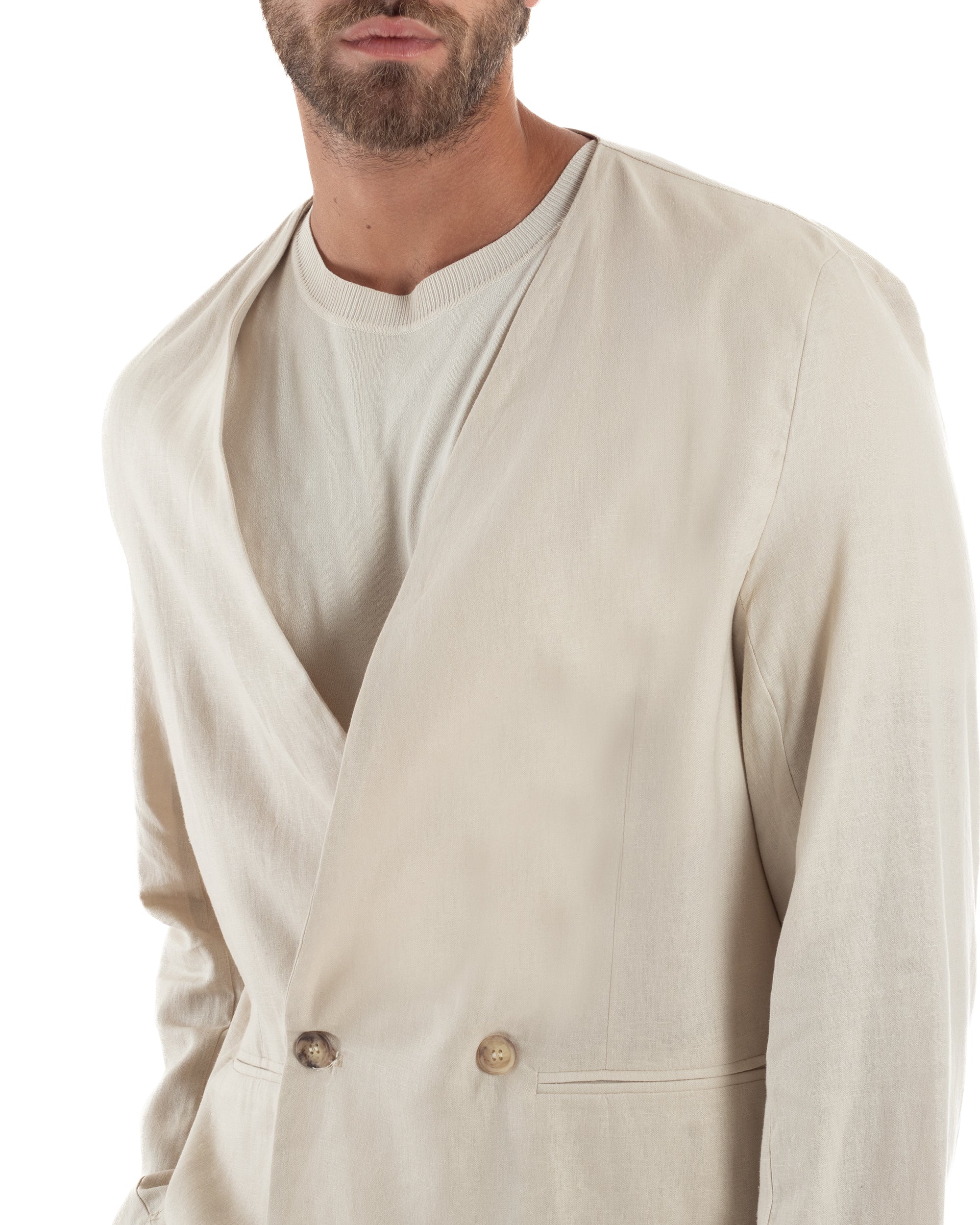 Giacca Doppiopetto Lino Senza Rever G3310A