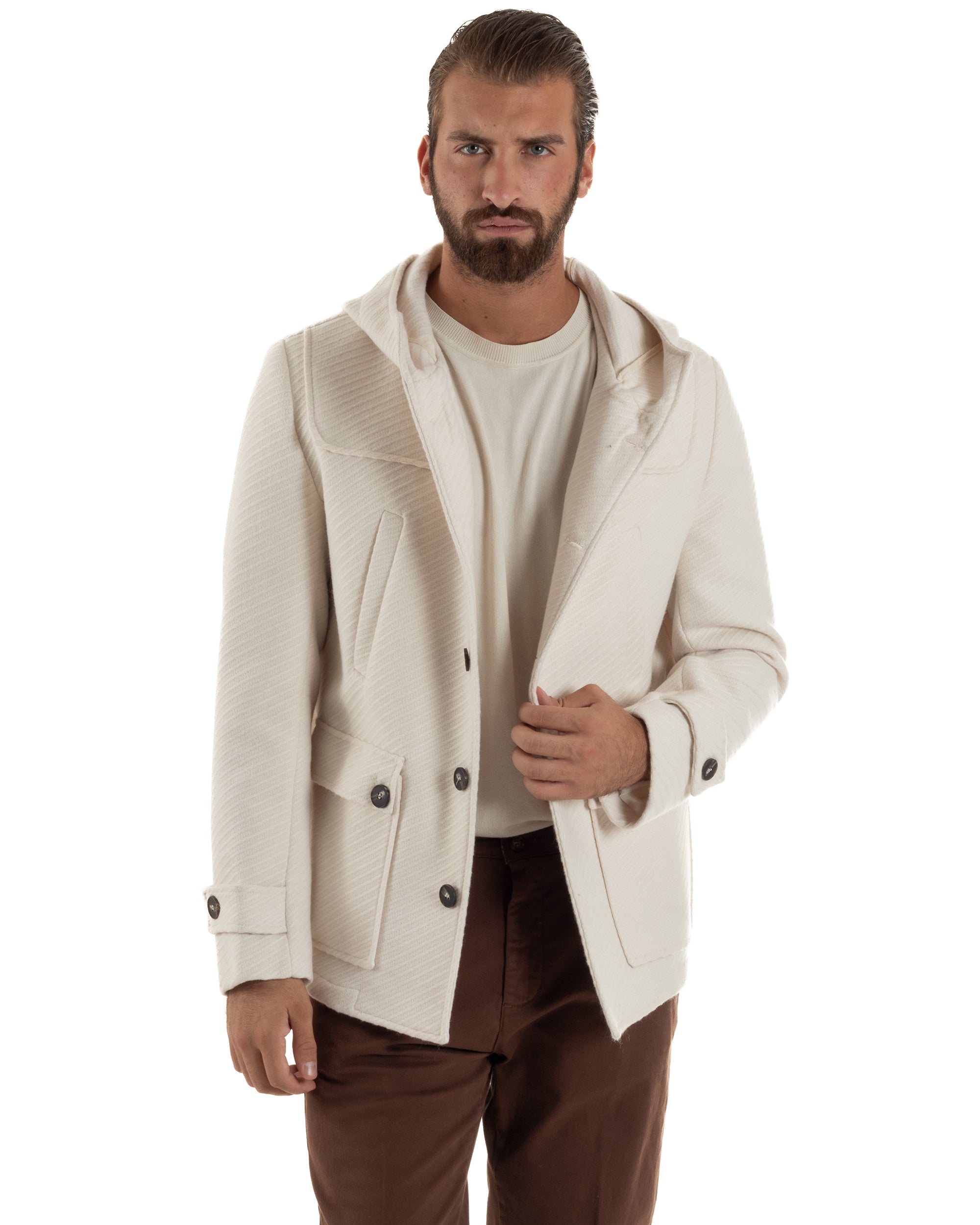 Cappotto Uomo Giacca Con Cappuccio Panna Overd-D OE1F2W5J30