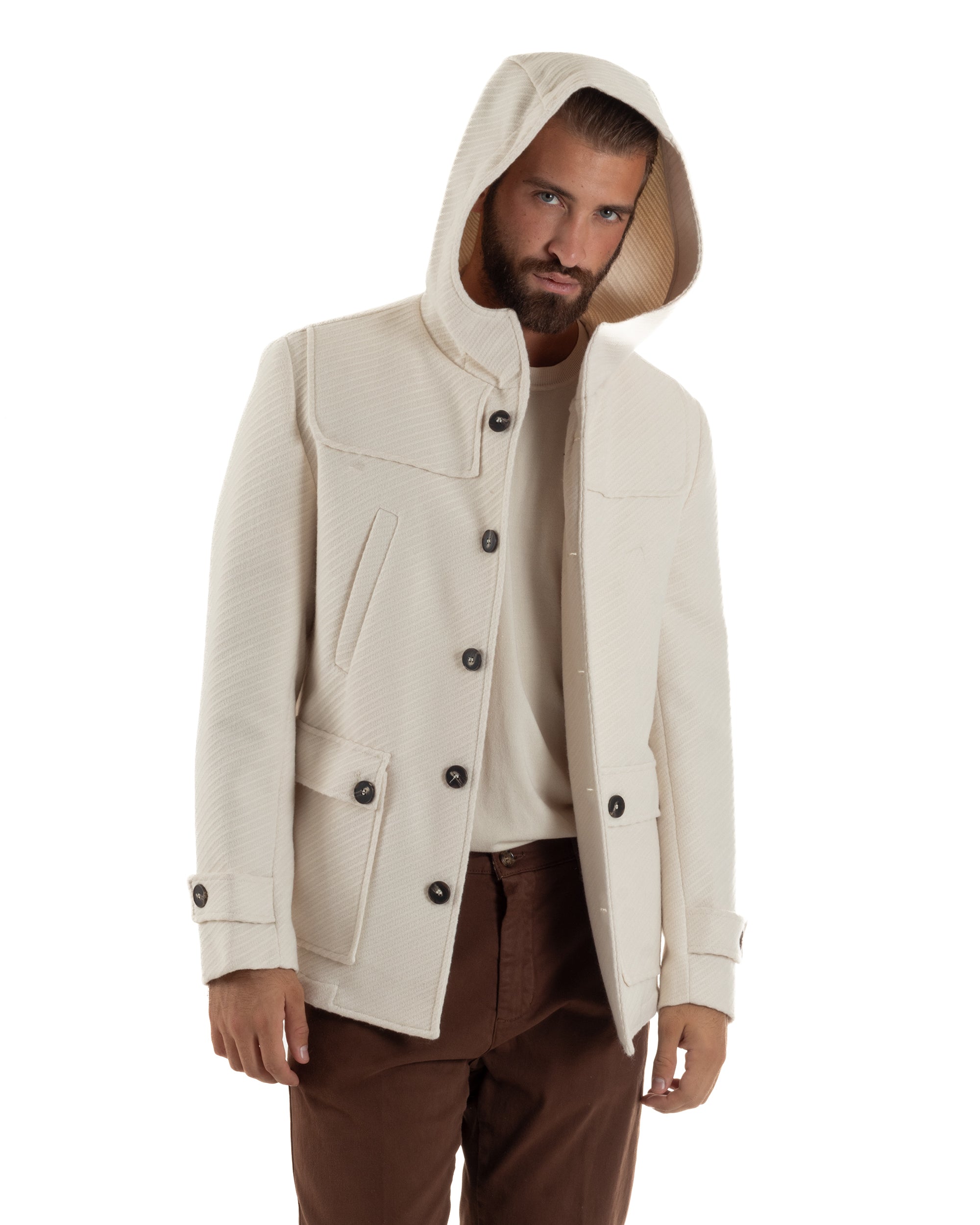 Cappotto Uomo Giacca Con Cappuccio Panna Overd-D OE1F2W5J30
