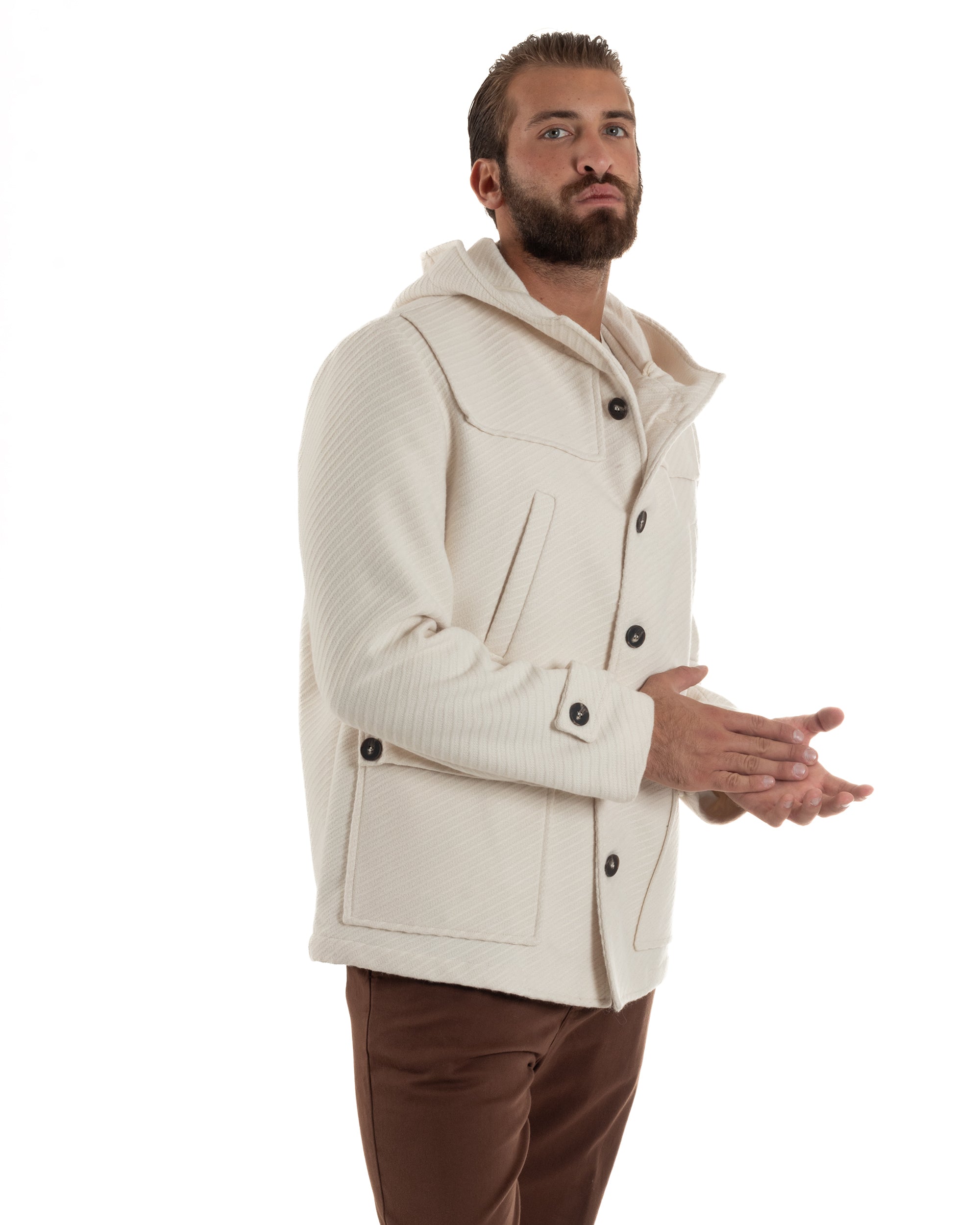 Cappotto Uomo Giacca Con Cappuccio Panna Overd-D OE1F2W5J30