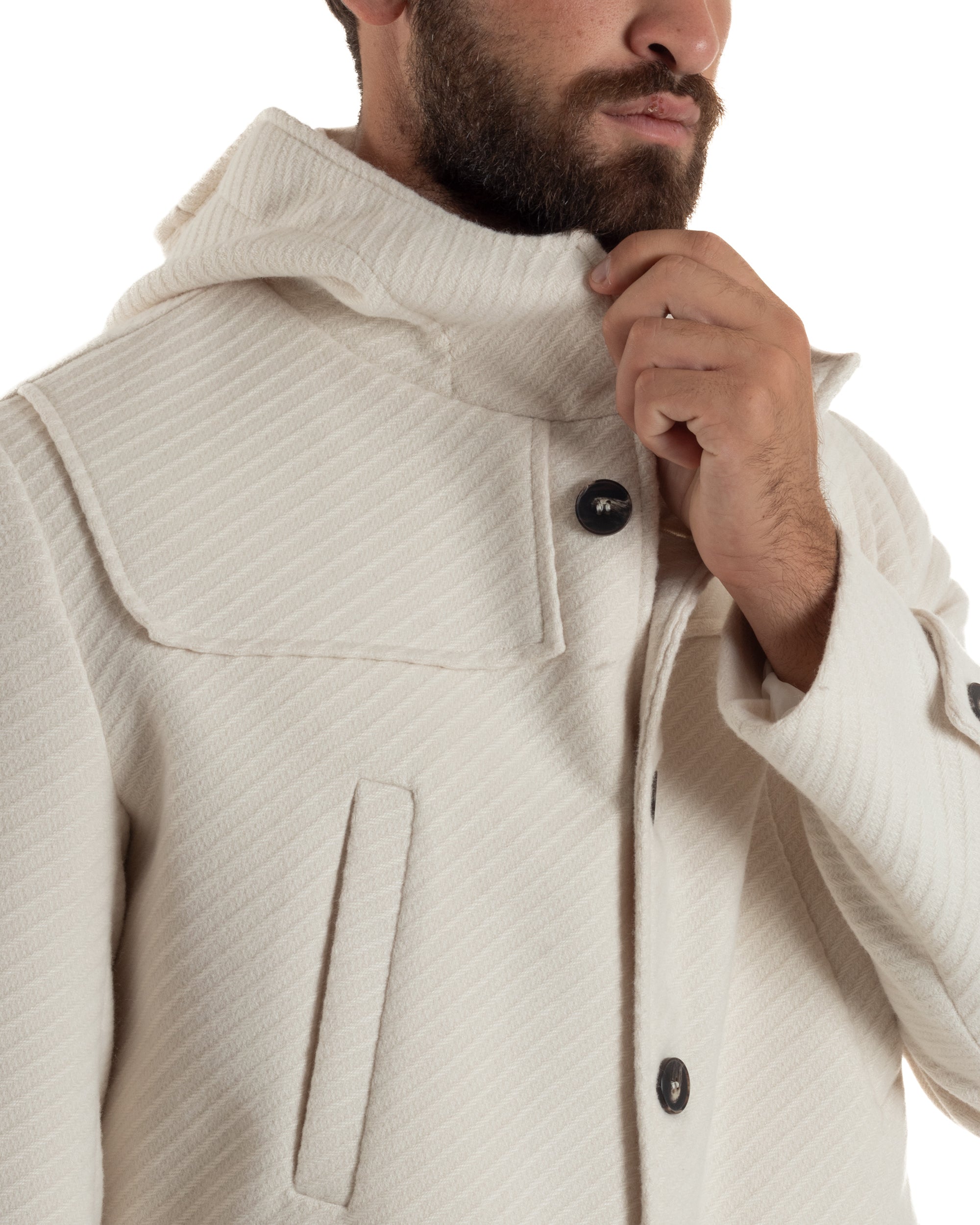 Cappotto Uomo Giacca Con Cappuccio Panna Overd-D OE1F2W5J30