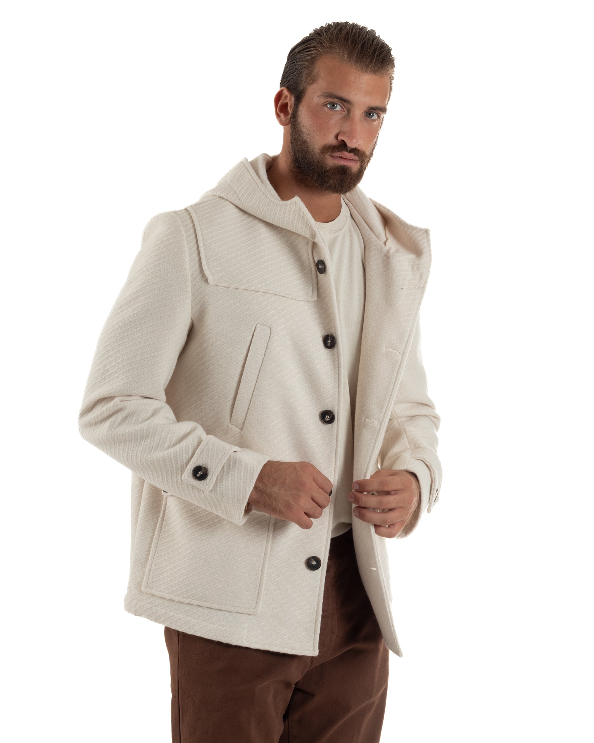 Cappotto Uomo Giacca Con Cappuccio Panna Overd-D OE1F2W5J30