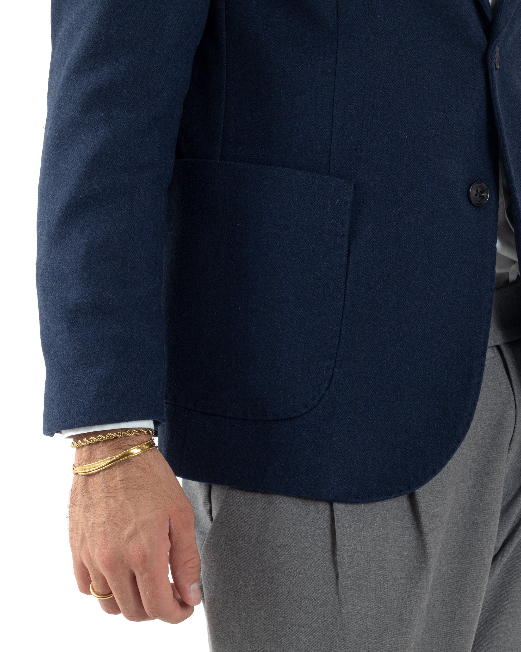 Giacca Uomo Lana Monopetto Spigata Tinta Unita Blu BZ1000A