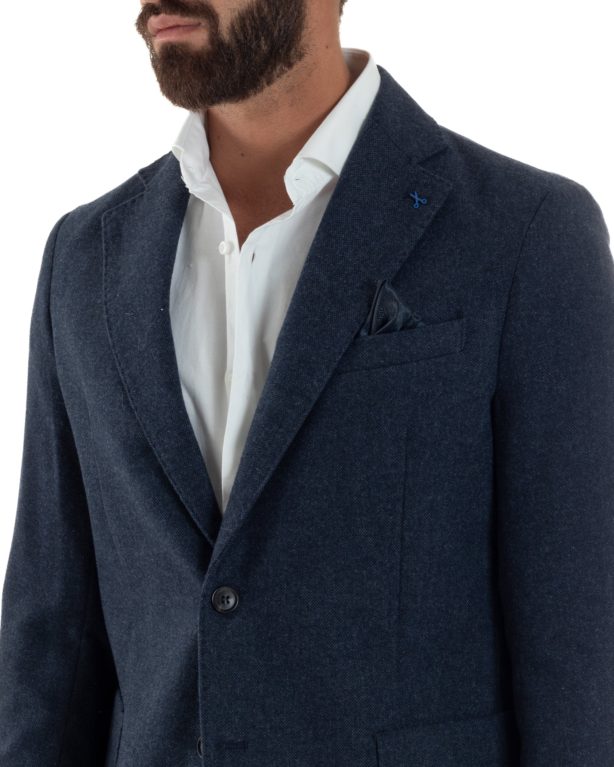 Giacca Uomo Lana Monopetto Puntinata Tinta Unita Blu BZ1002A