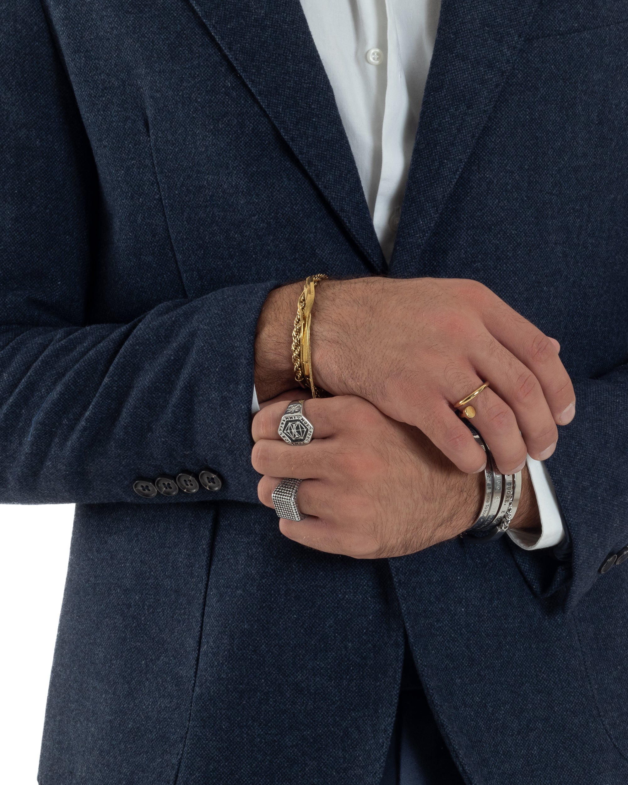 Giacca Uomo Lana Monopetto Puntinata Tinta Unita Blu BZ1002A