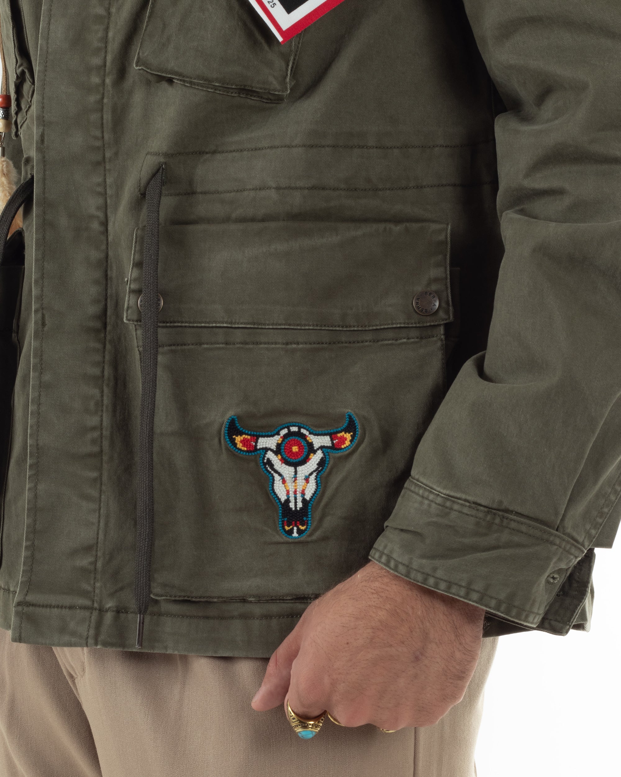 Giacca Sahariana Giubbotto Camicione Tinta Unita Verde Militare BERNA M252283