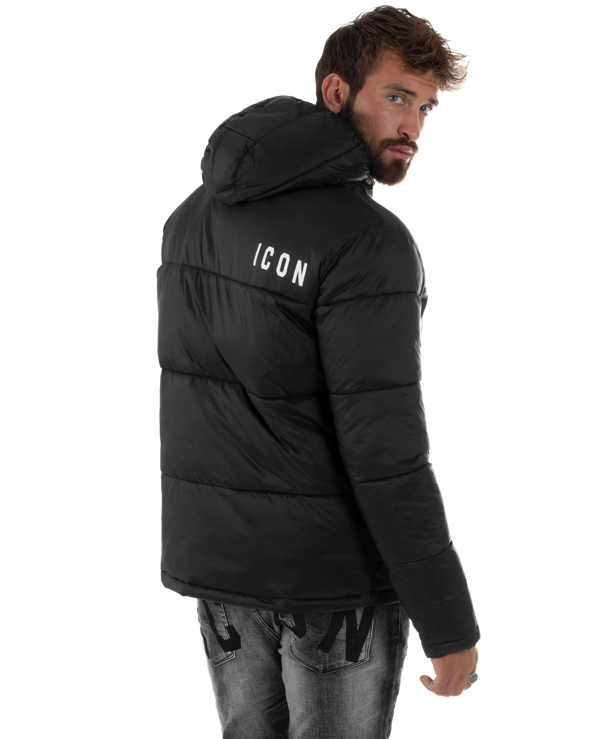 Giubbotto Uomo Piumino Con Cappuccio Bomber Nero ICON ICUF2W6J014