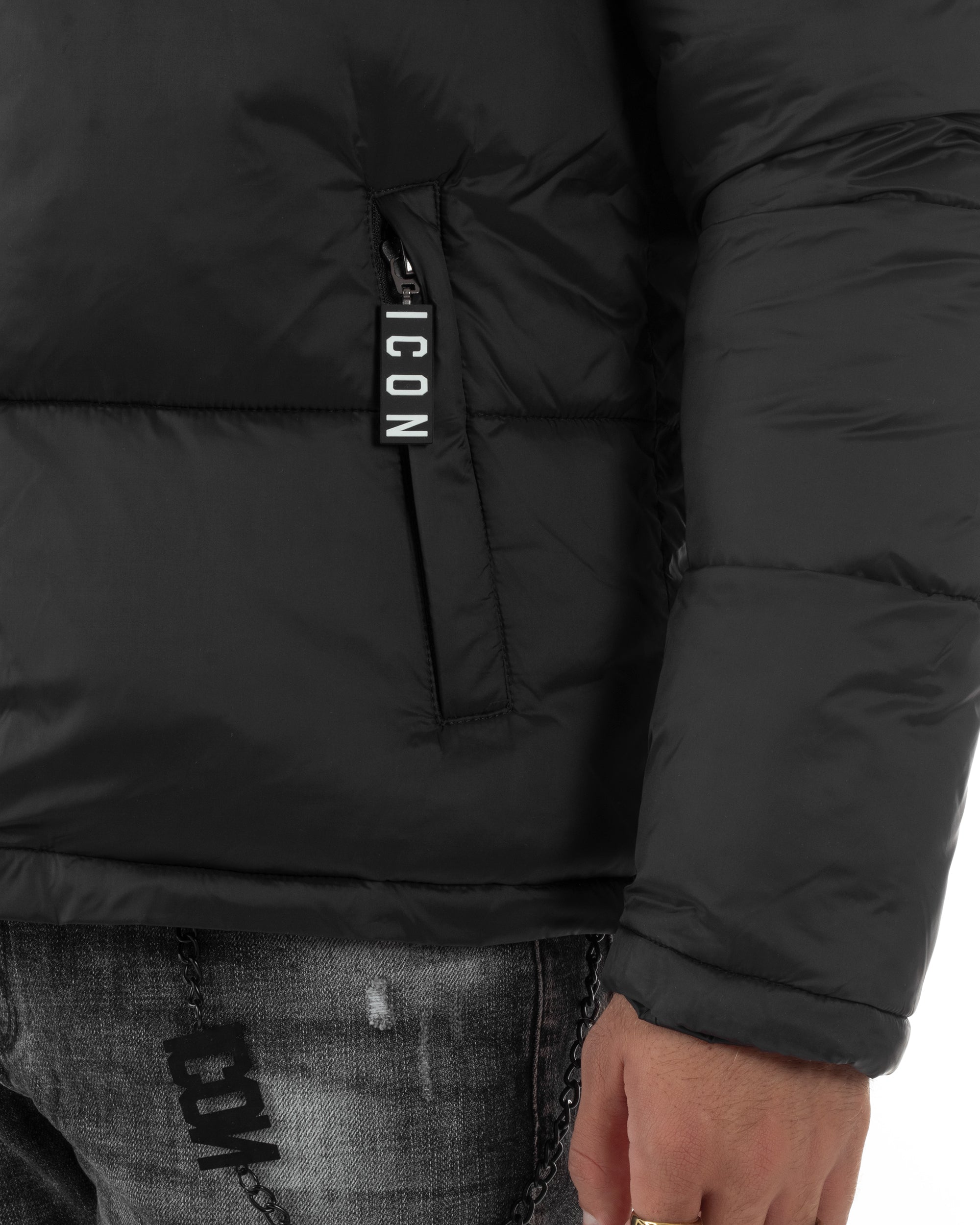 Giubbotto Uomo Piumino Con Cappuccio Bomber Nero ICON ICUF2W6J014