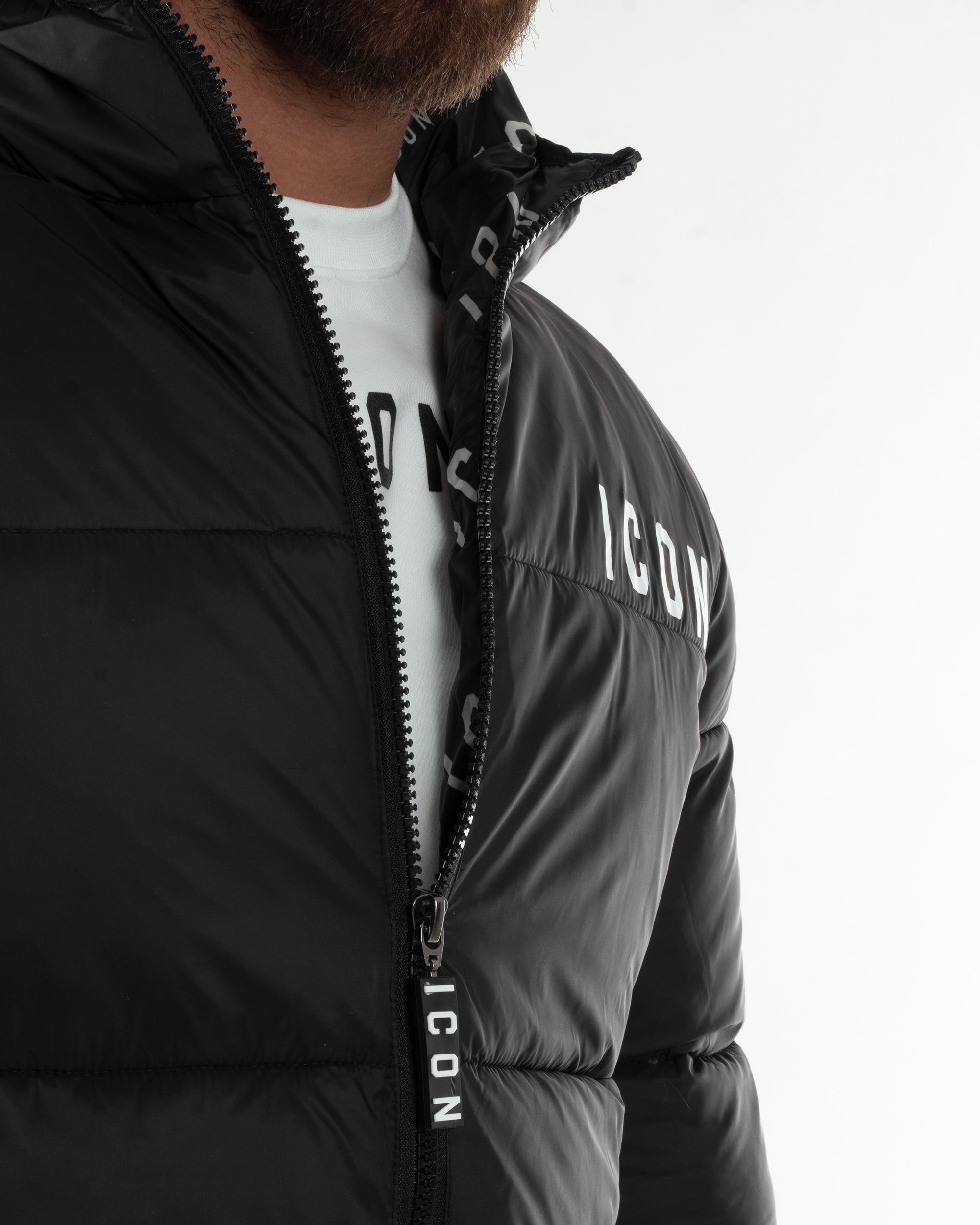 Giubbotto Uomo Piumino Con Cappuccio Bomber Nero ICON ICUF2W6J014