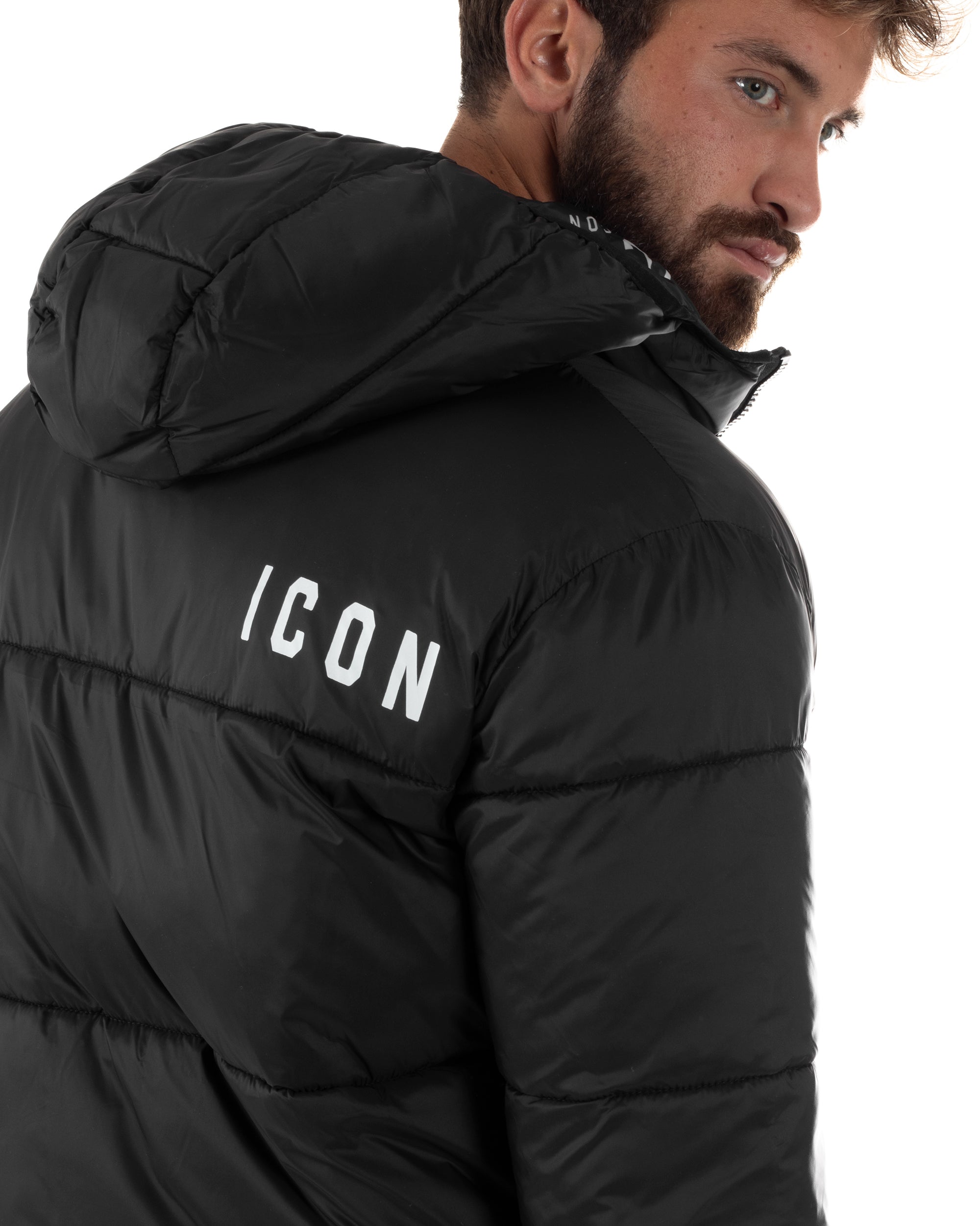 Giubbotto Uomo Piumino Con Cappuccio Bomber Nero ICON ICUF2W6J014