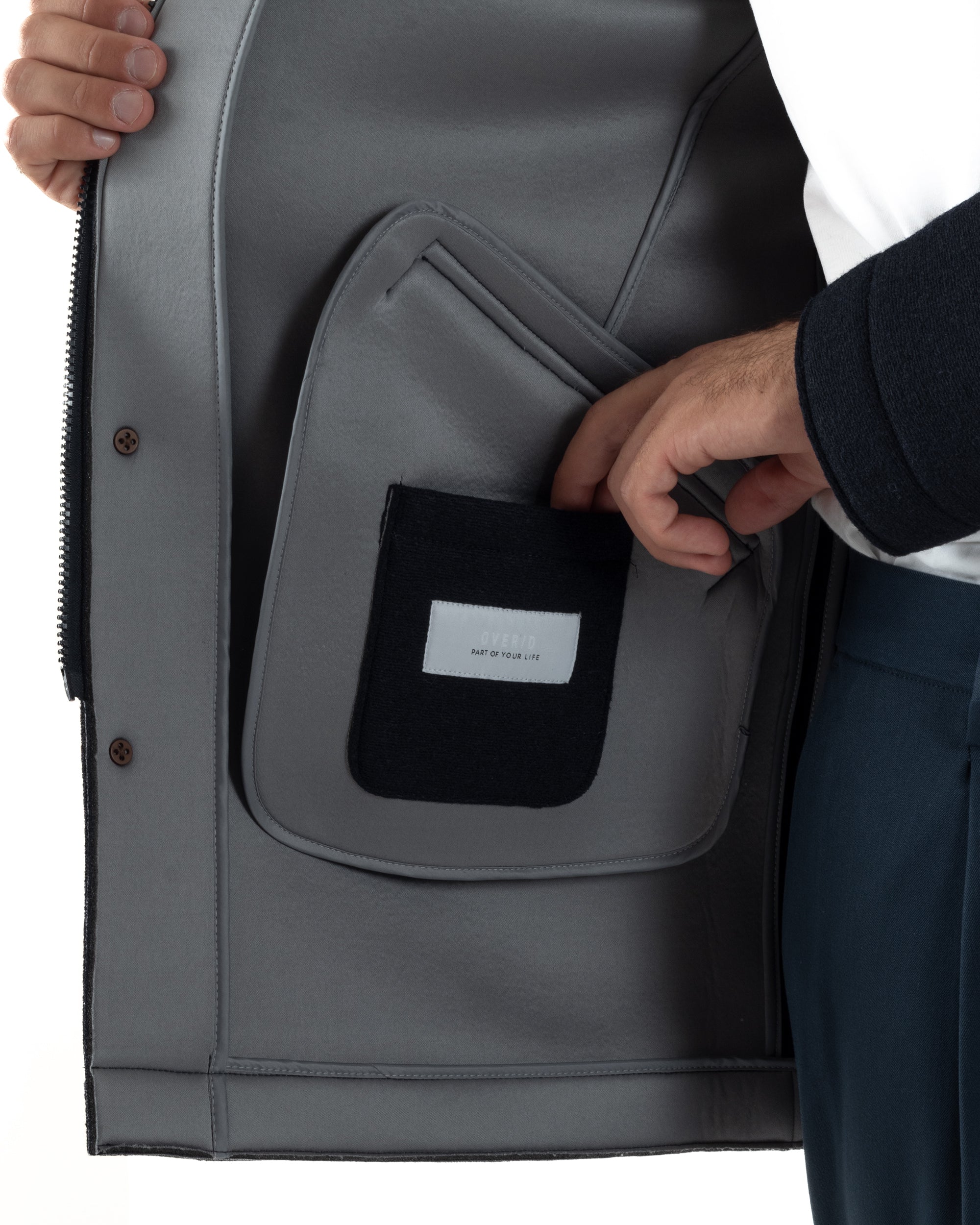 Cappotto Uomo Parka Lungo Cappuccio Tessuto Scuba Lana Blu Over-D OC1F2W5J35