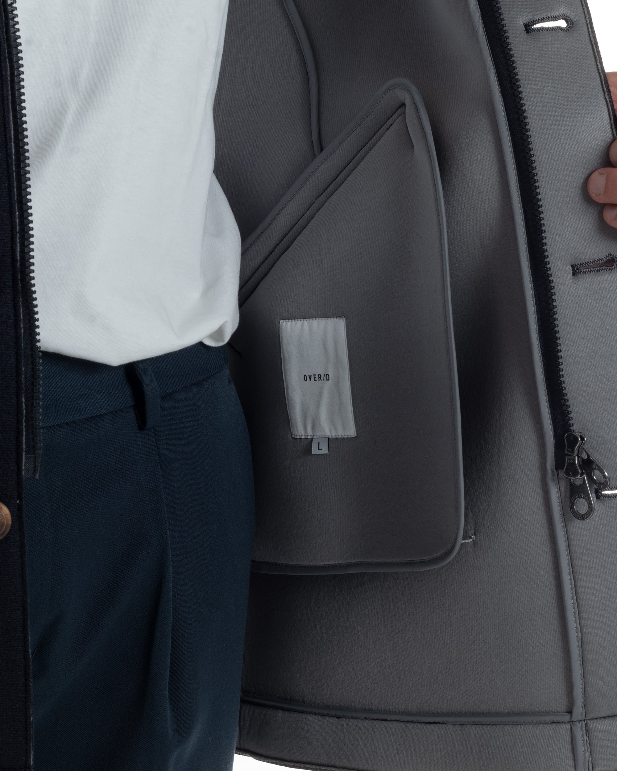 Cappotto Uomo Parka Lungo Cappuccio Tessuto Scuba Lana Blu Over-D OC1F2W5J35