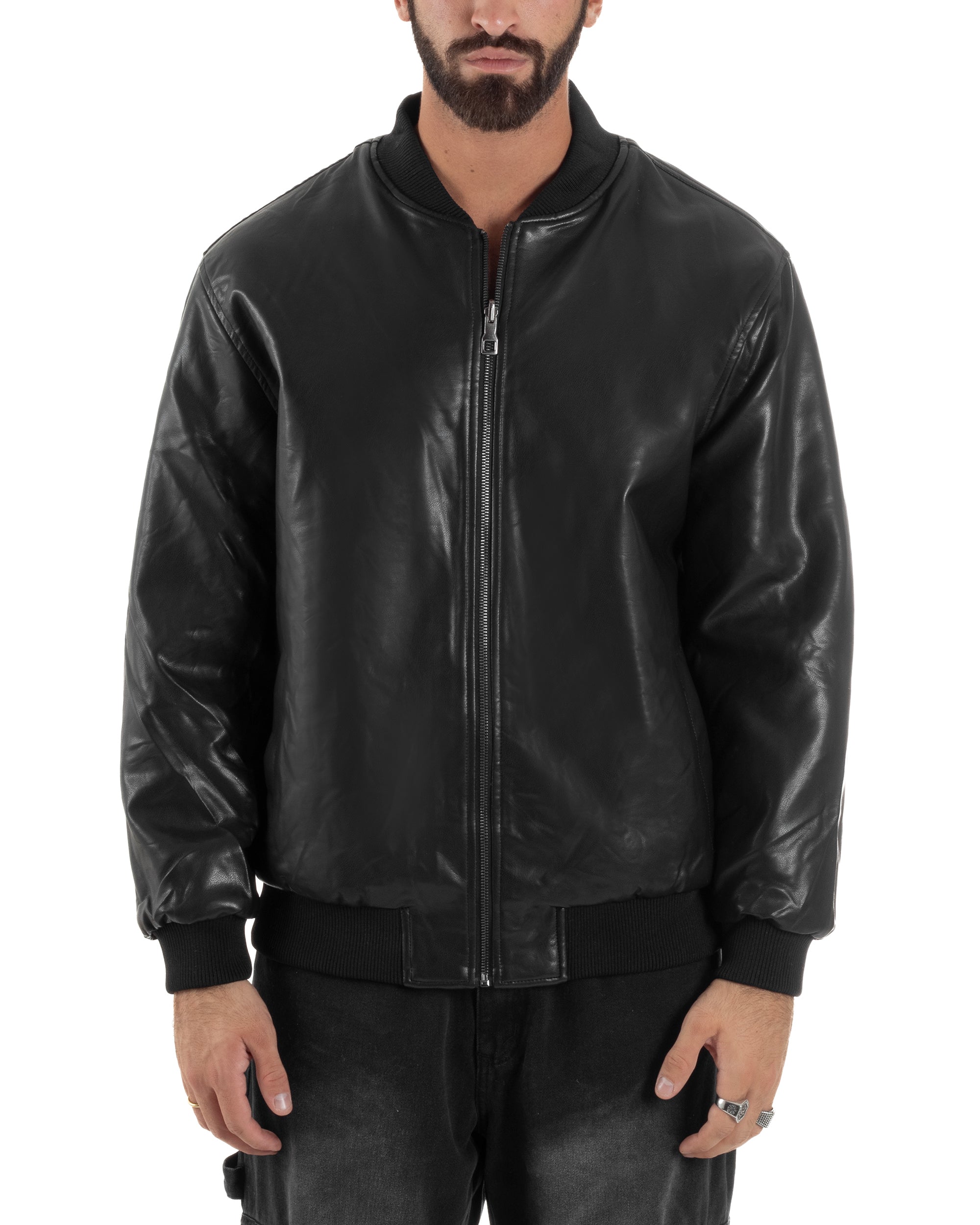 Giubbotto Double Face Bomber College Ecopelle Camoscio Nero G3340A