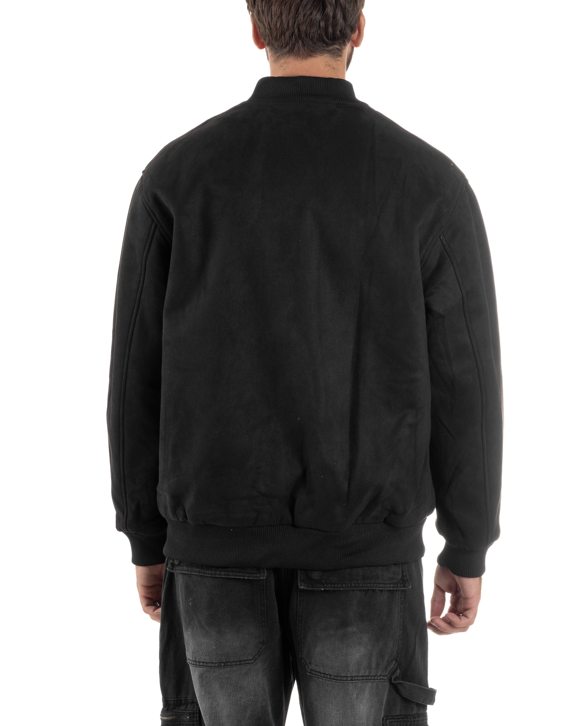 Giubbotto Double Face Bomber College Ecopelle Camoscio Nero G3340A