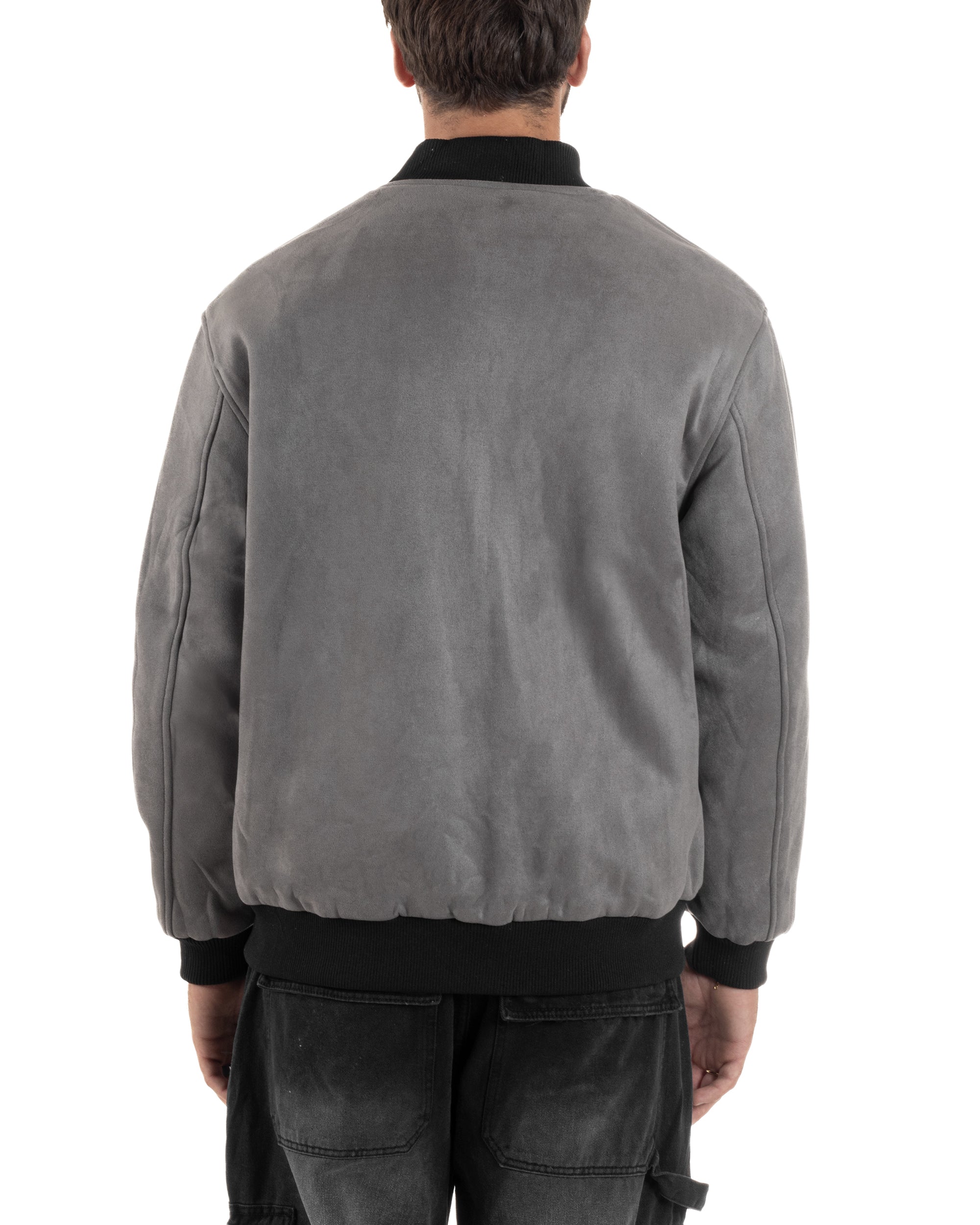 Giubbotto Double Face Bomber College Ecopelle Camoscio Grigio G3341A