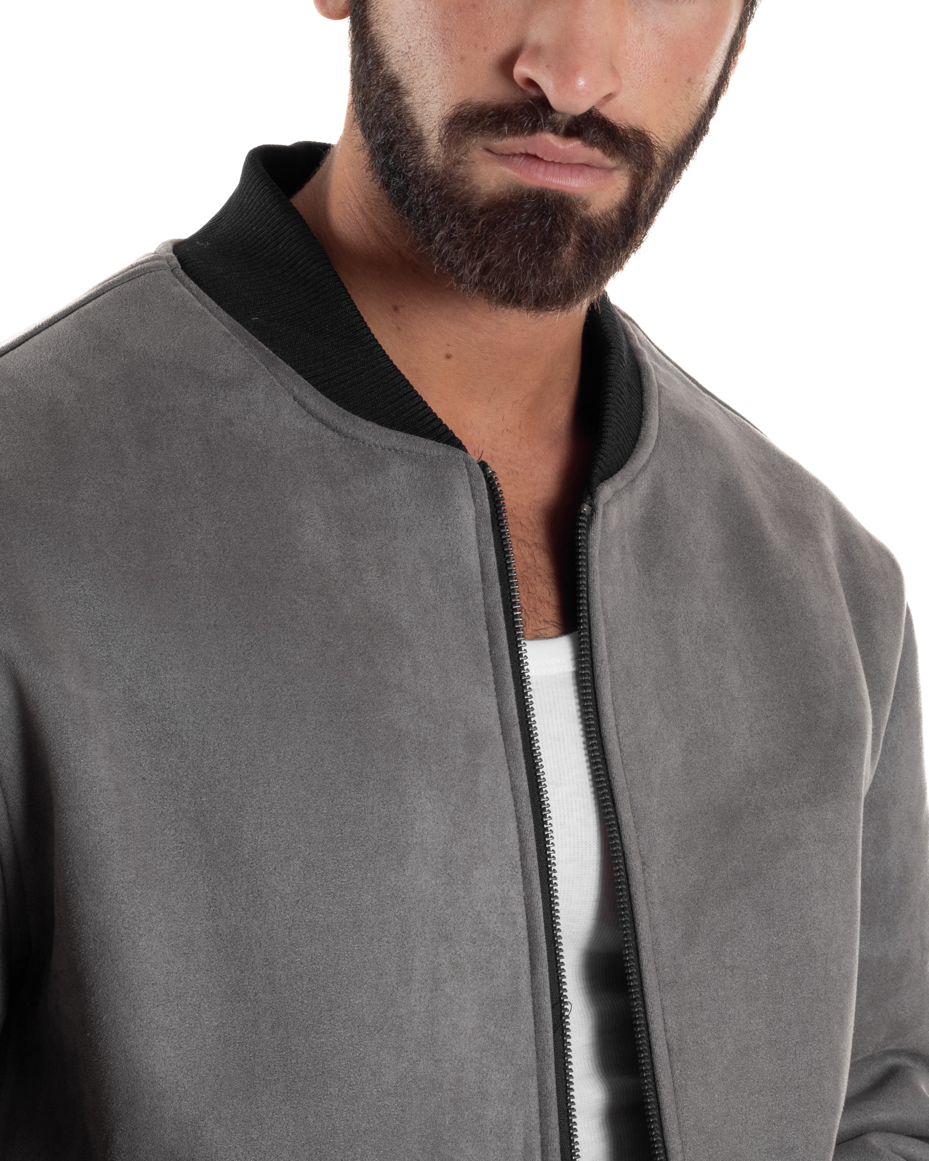 Giubbotto Double Face Bomber College Ecopelle Camoscio Grigio G3341A