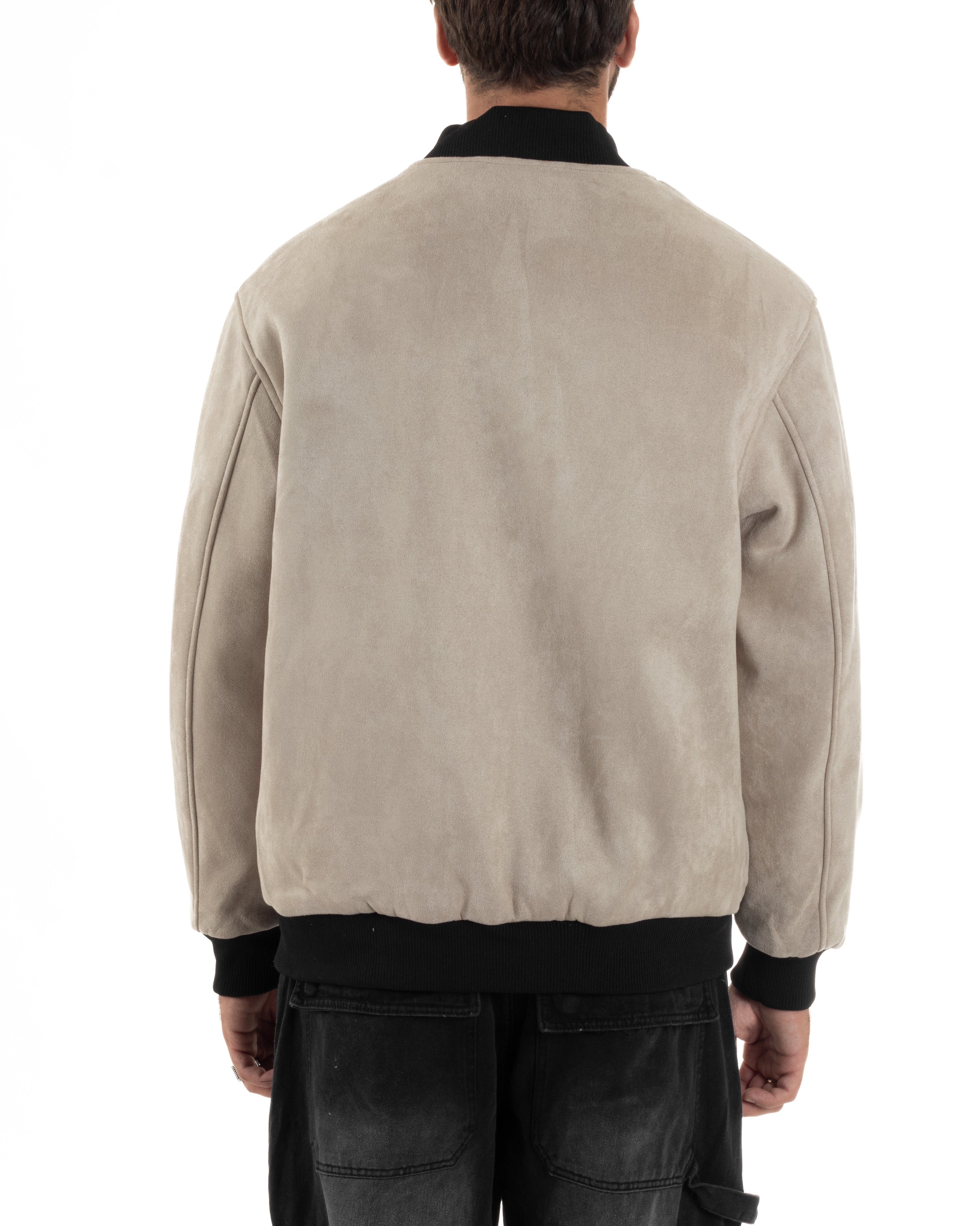 Giubbotto Double Face Bomber College Ecopelle Camoscio Beige G3342A