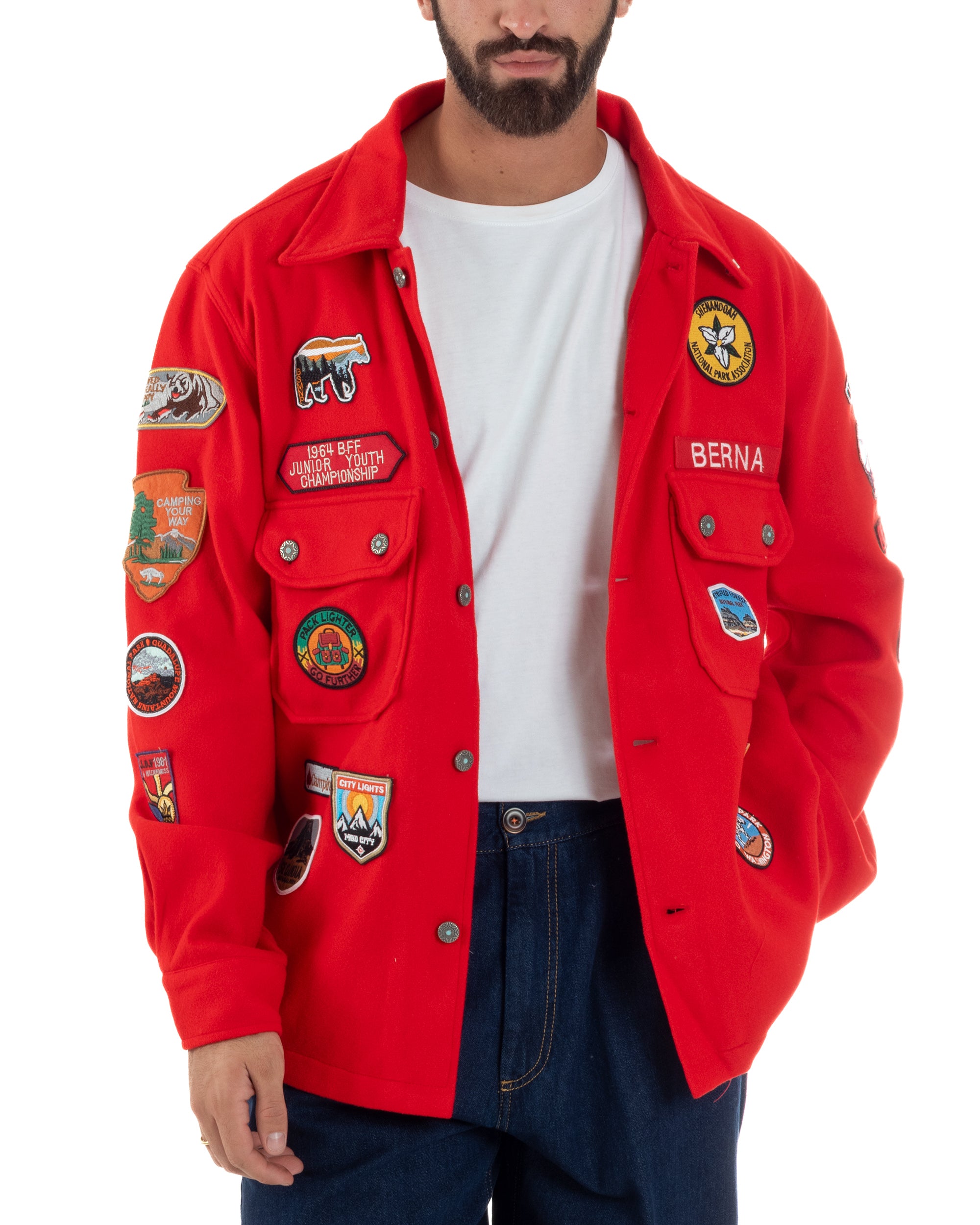 Giubbotto Overshirt Giacca Boyscout Oxford Patch Rosso Berna M-252306