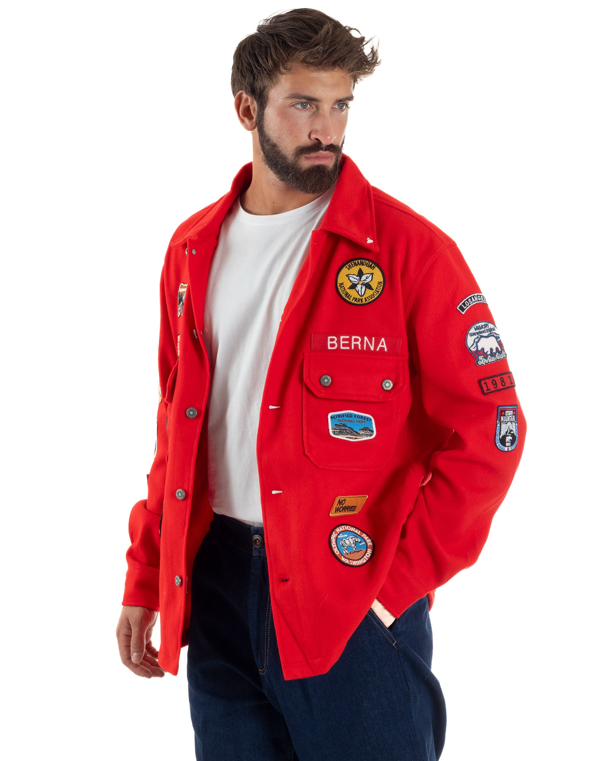 Giubbotto Overshirt Giacca Boyscout Oxford Patch Rosso Berna M-252306