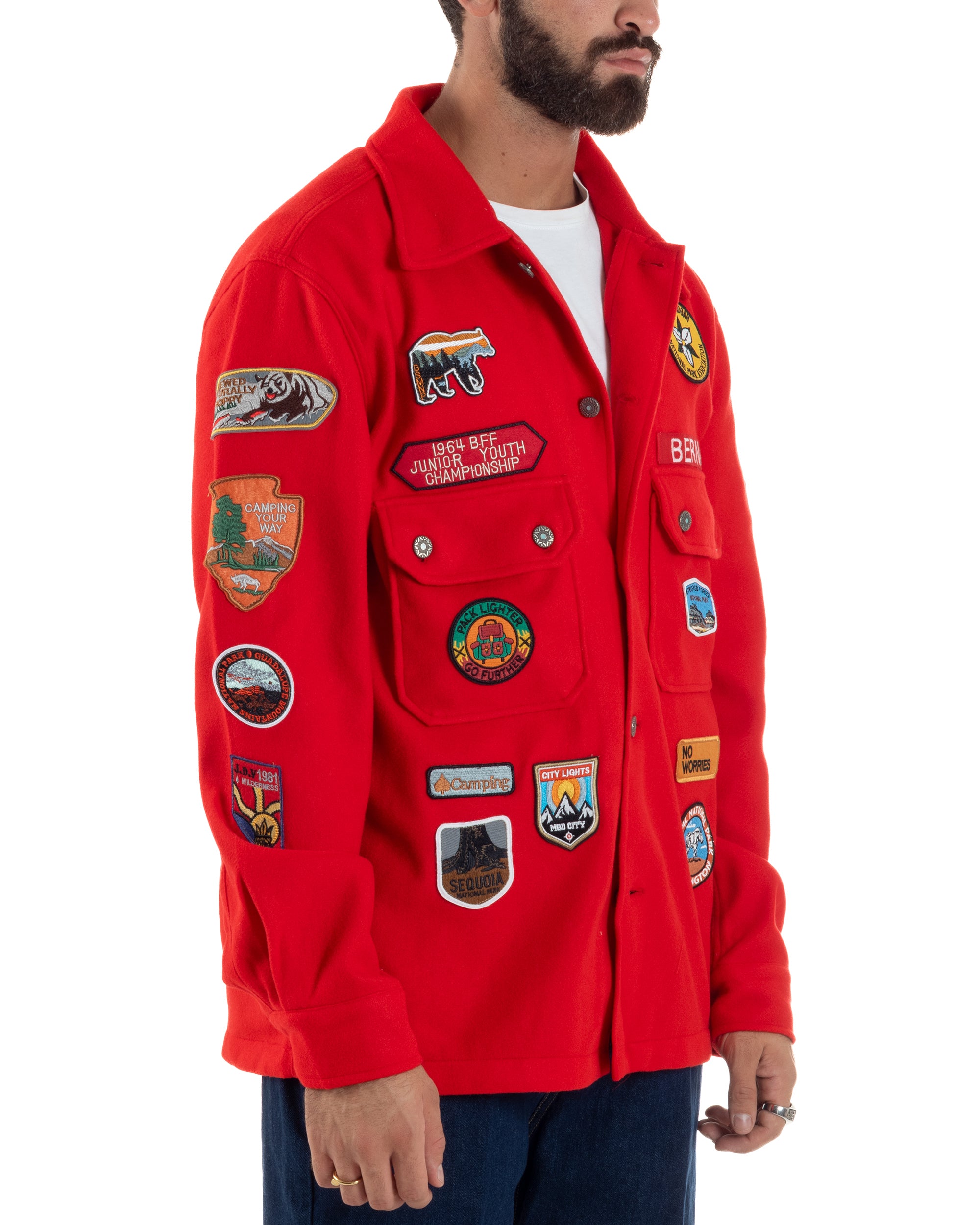 Giubbotto Overshirt Giacca Boyscout Oxford Patch Rosso Berna M-252306