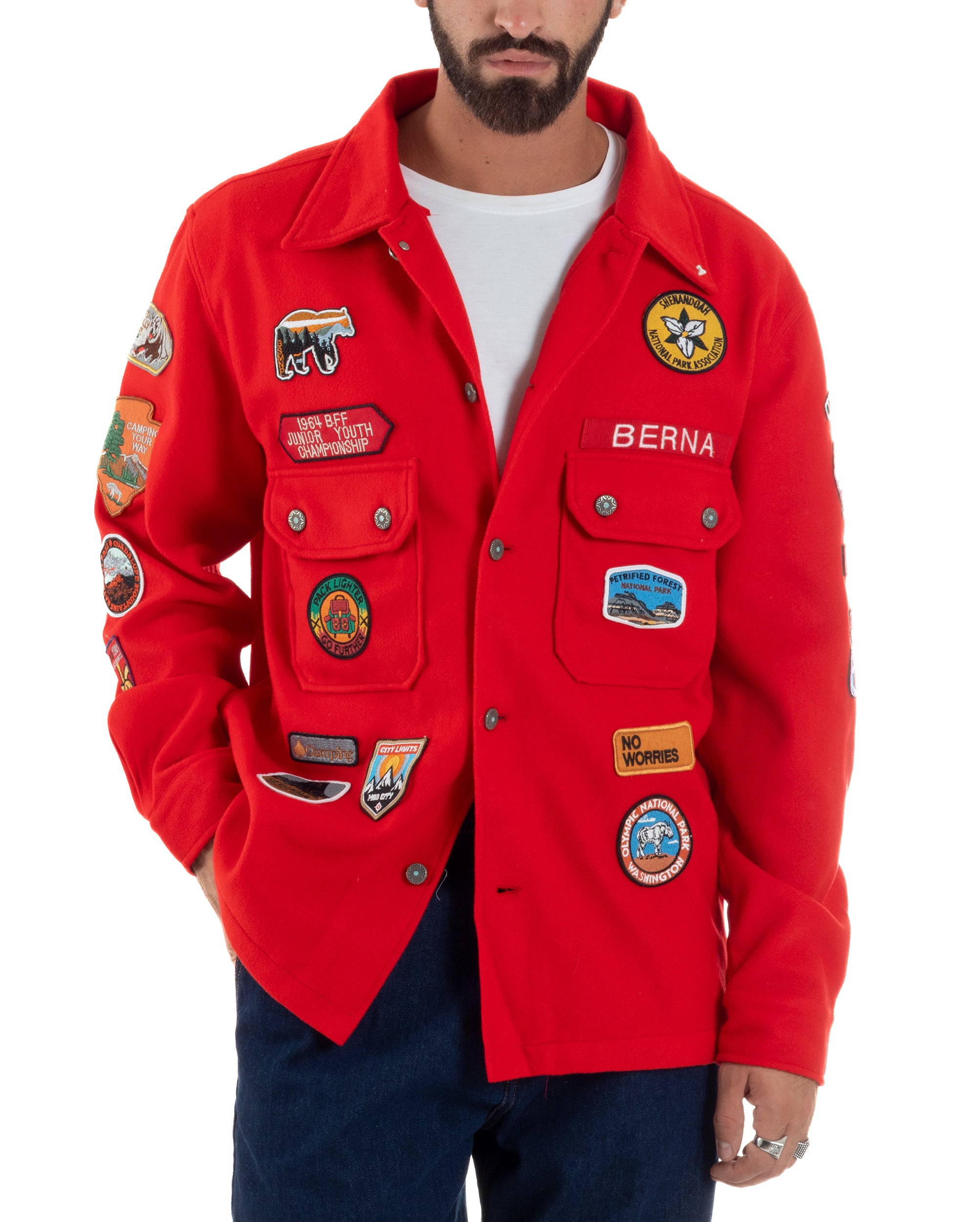 Giubbotto Overshirt Giacca Boyscout Oxford Patch Rosso Berna M-252306