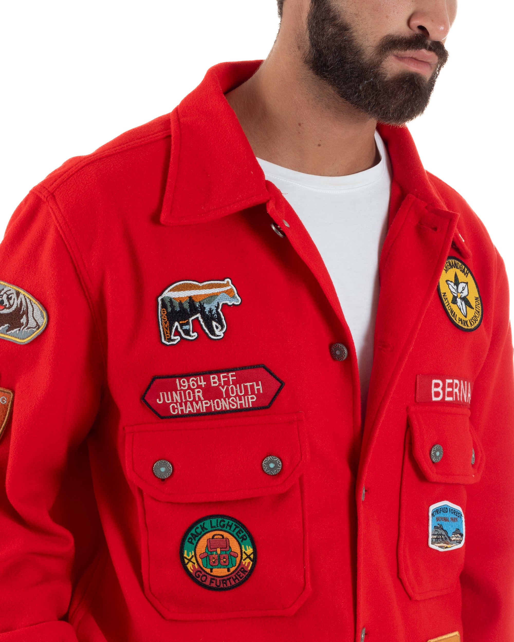 Giubbotto Overshirt Giacca Boyscout Oxford Patch Rosso Berna M-252306