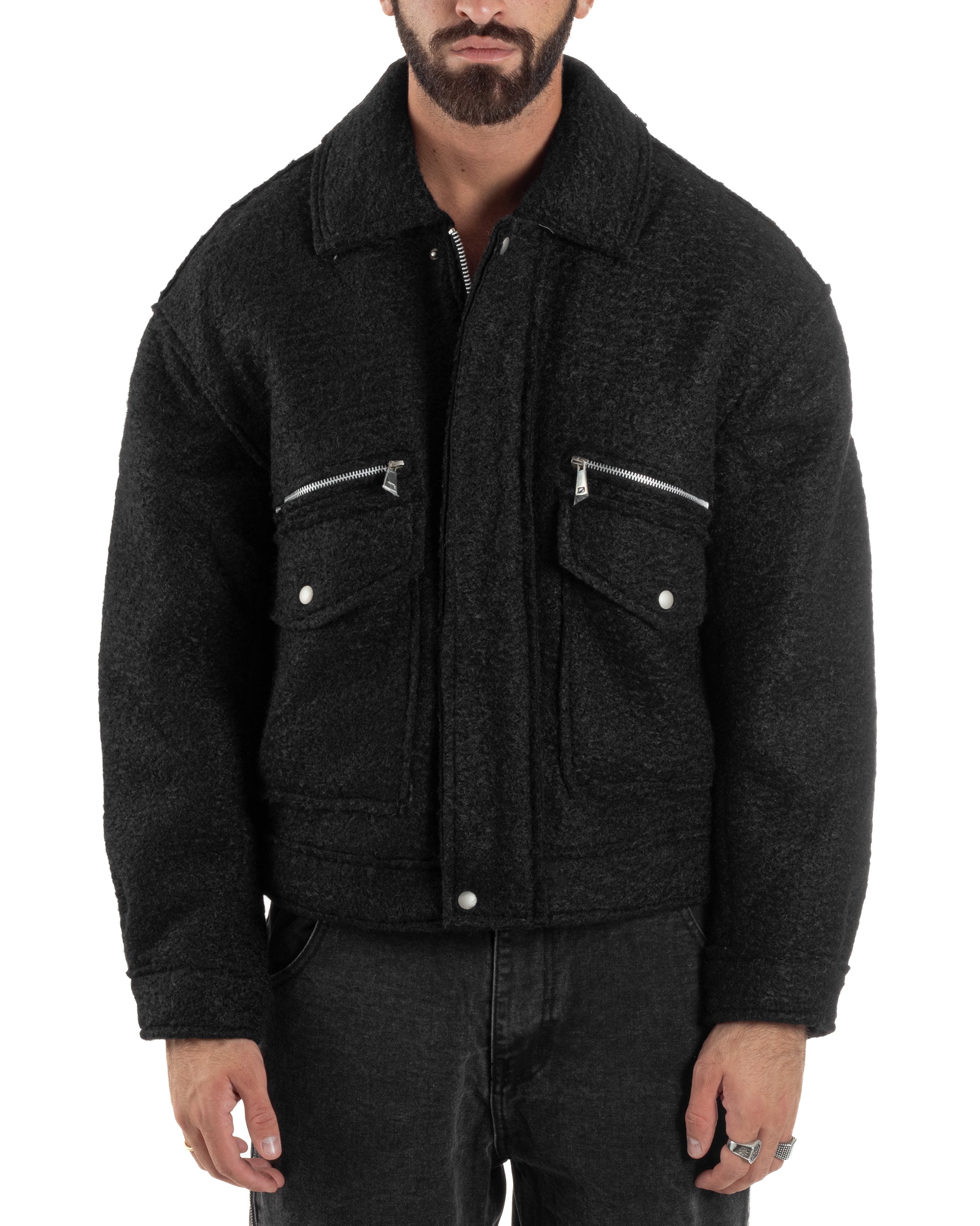 Giubbotto Uomo Teddy Bomber Over Colletto Zip Nero G3350A