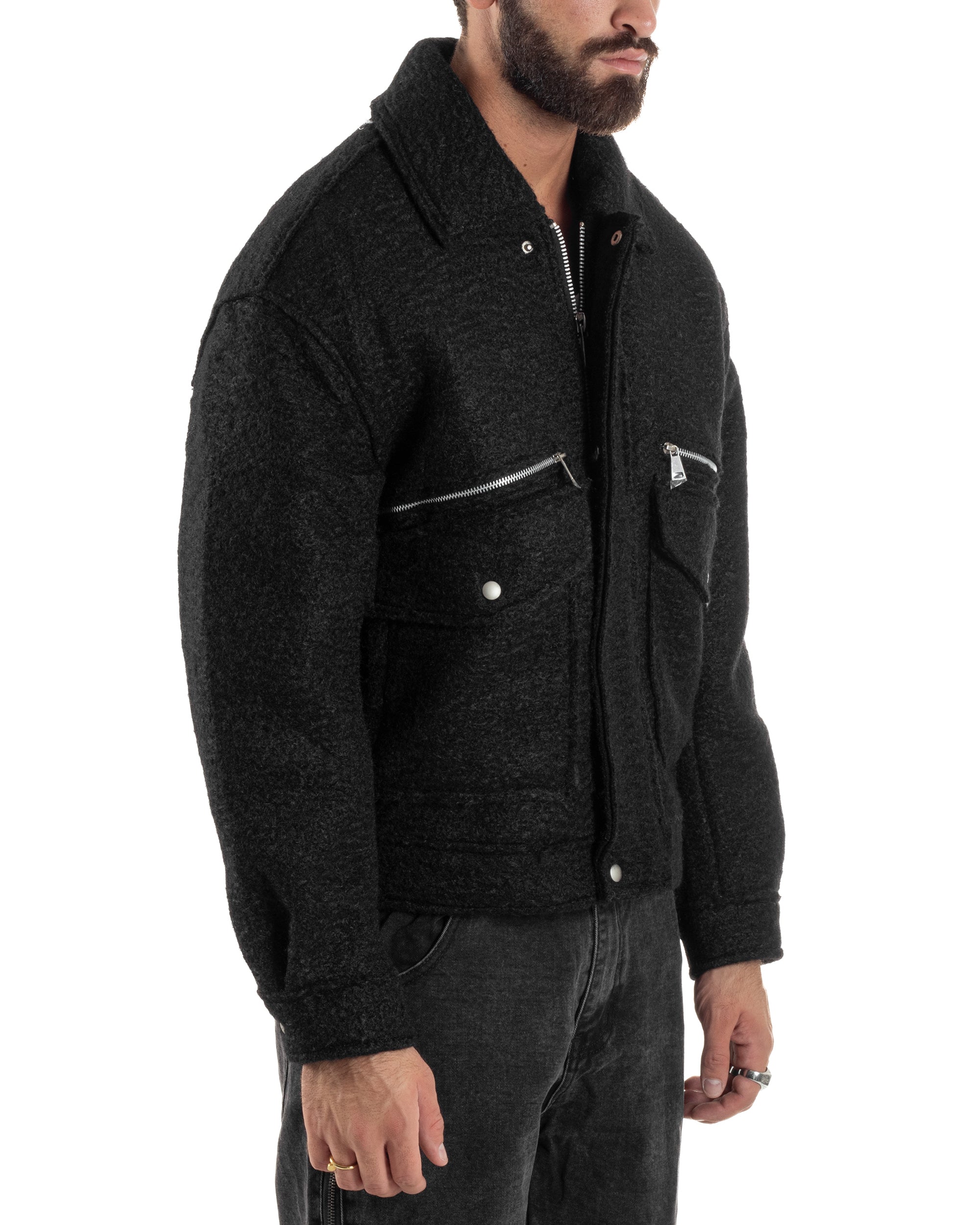 Giubbotto Uomo Teddy Bomber Over Colletto Zip Nero G3350A