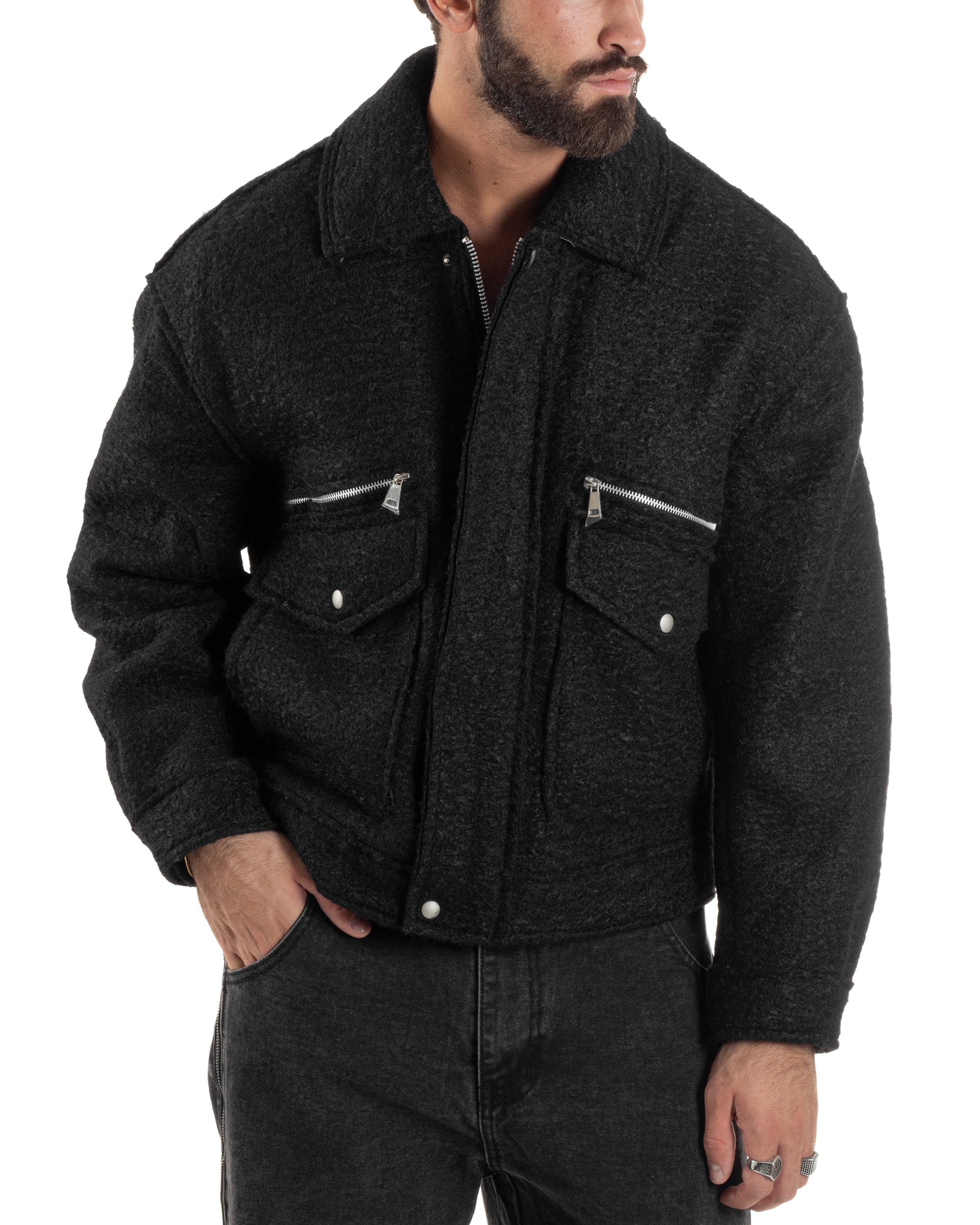 Giubbotto Uomo Teddy Bomber Over Colletto Zip Nero G3350A