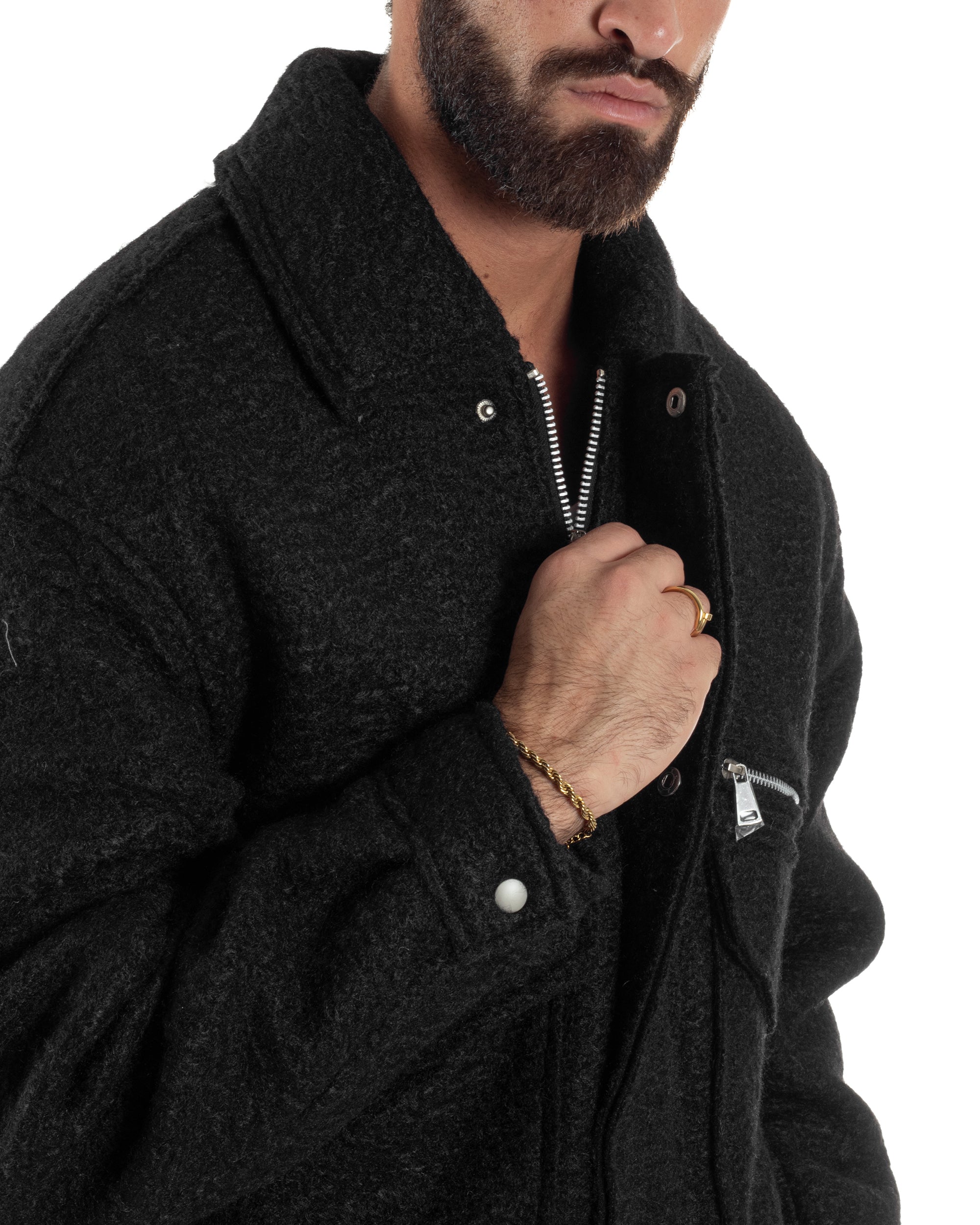 Giubbotto Uomo Teddy Bomber Over Colletto Zip Nero G3350A
