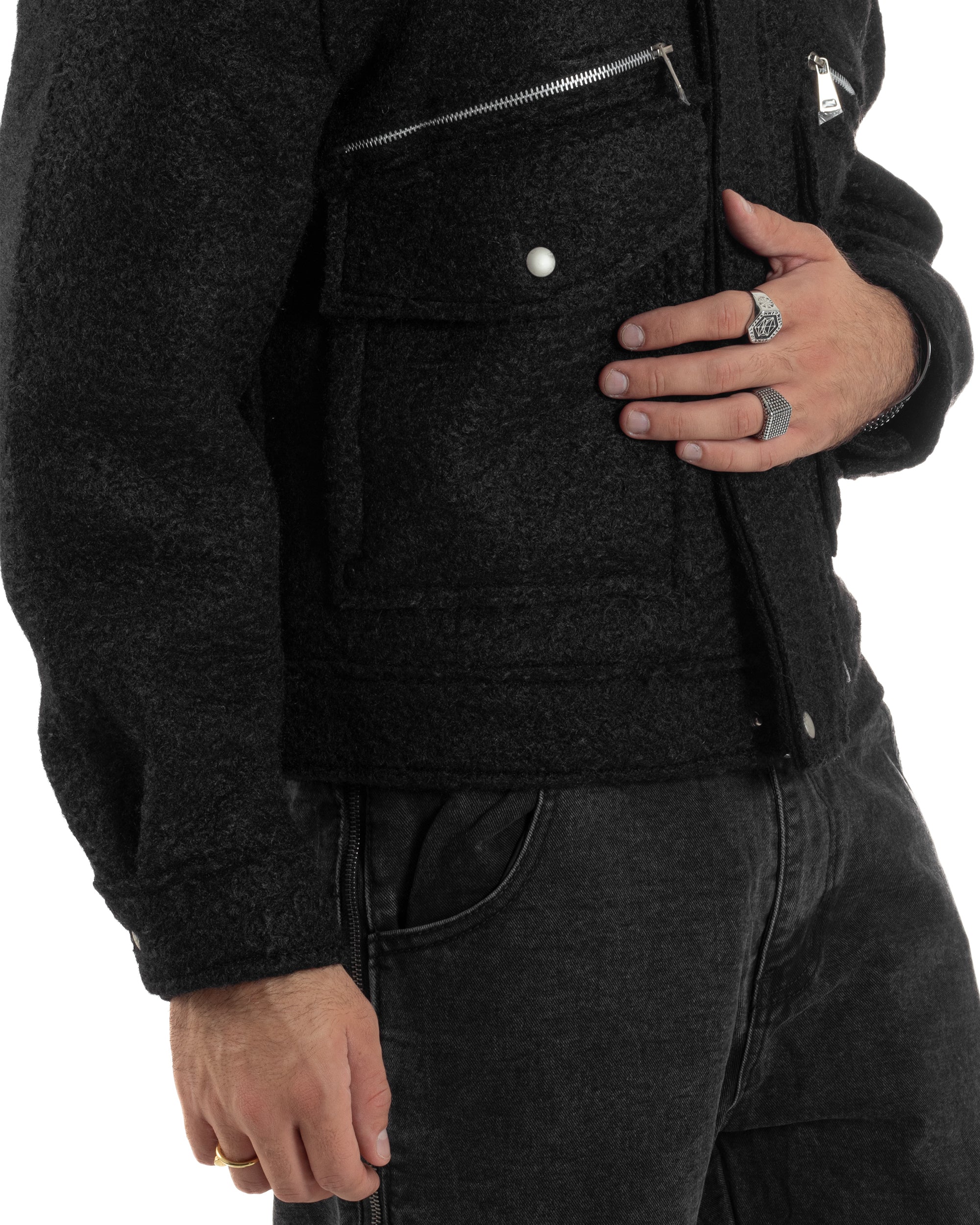 Giubbotto Uomo Teddy Bomber Over Colletto Zip Nero G3350A