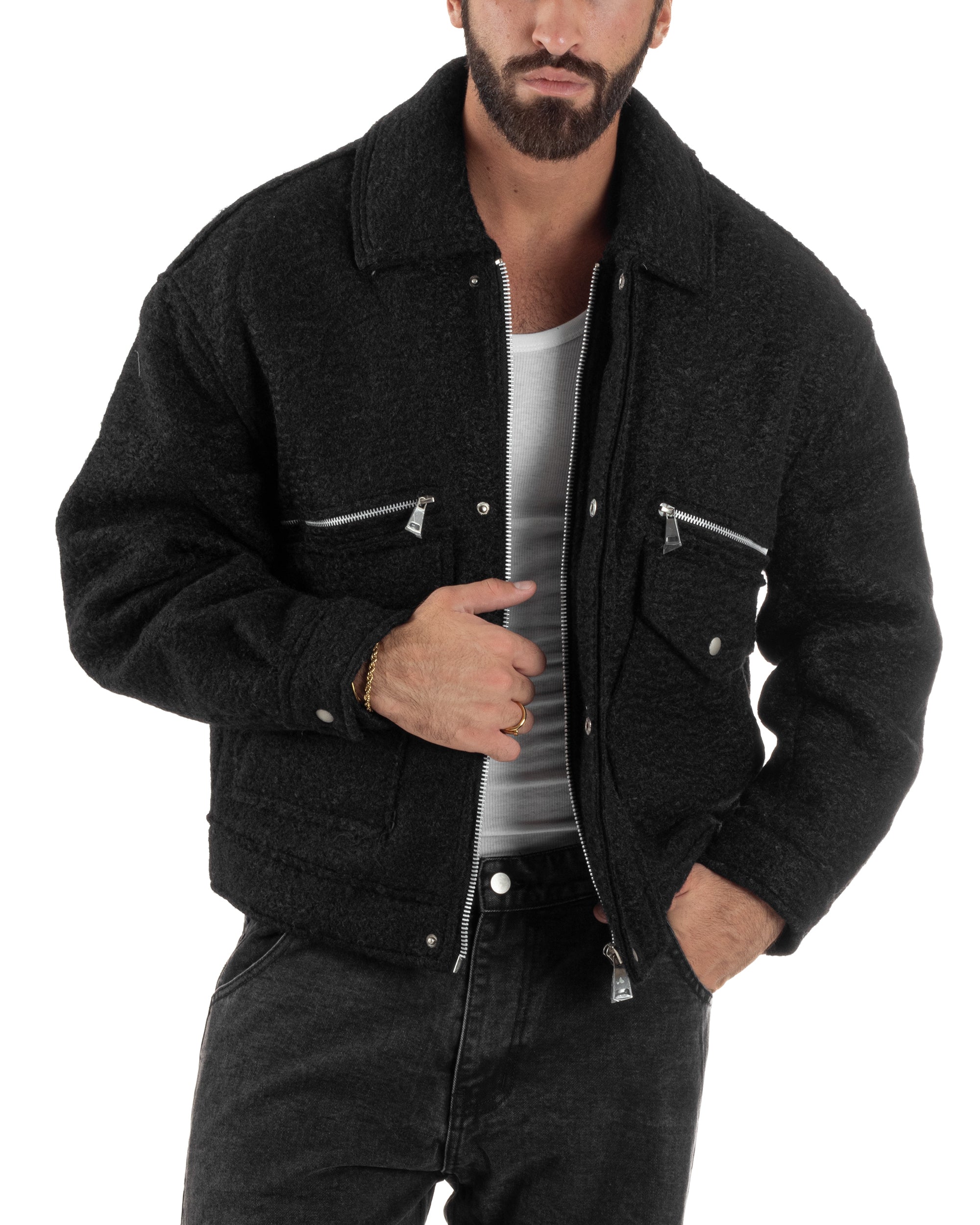 Giubbotto Uomo Teddy Bomber Over Colletto Zip Nero G3350A