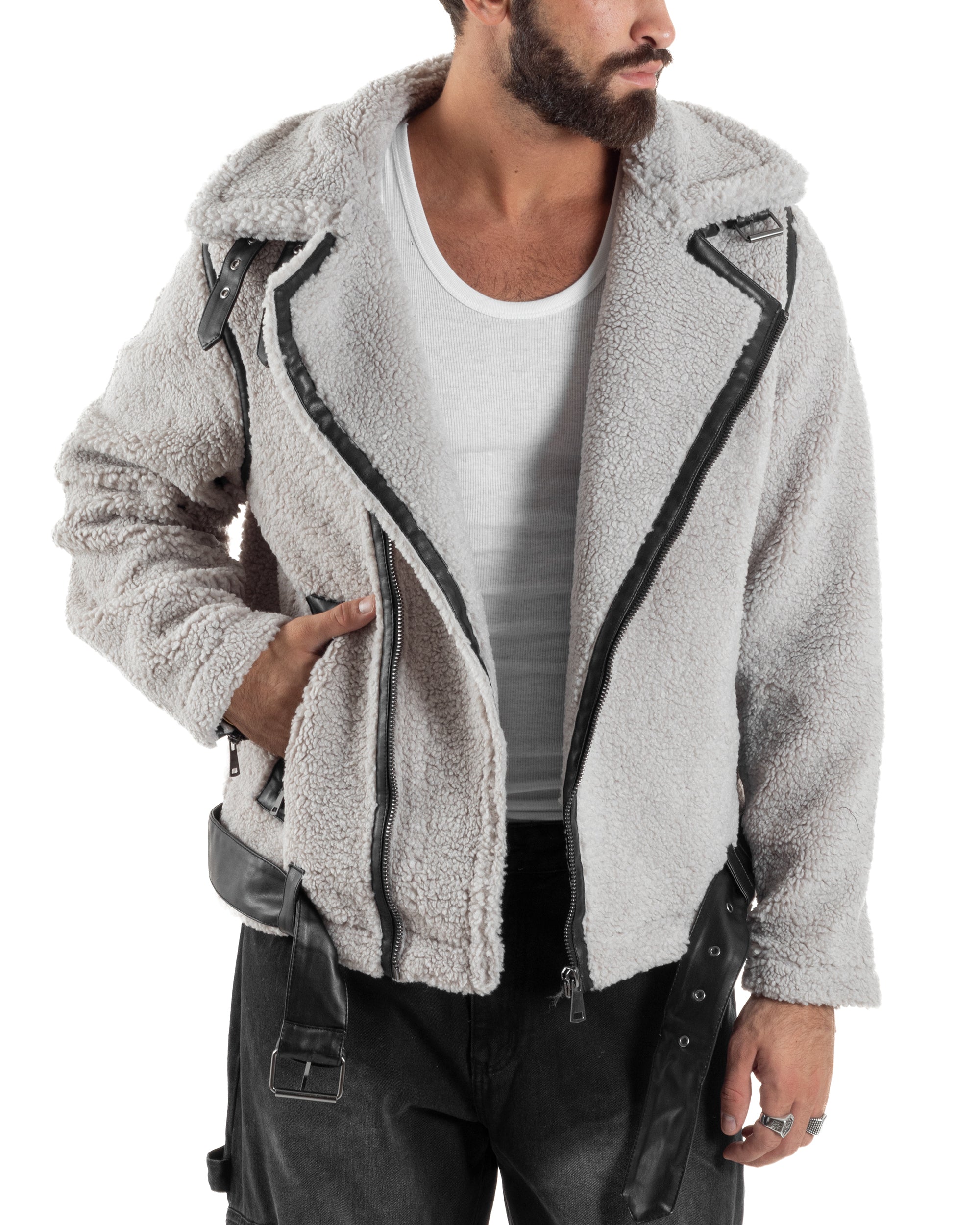 Giubbotto Uomo Teddy Chiodo Zip Ghiaccio G3351A