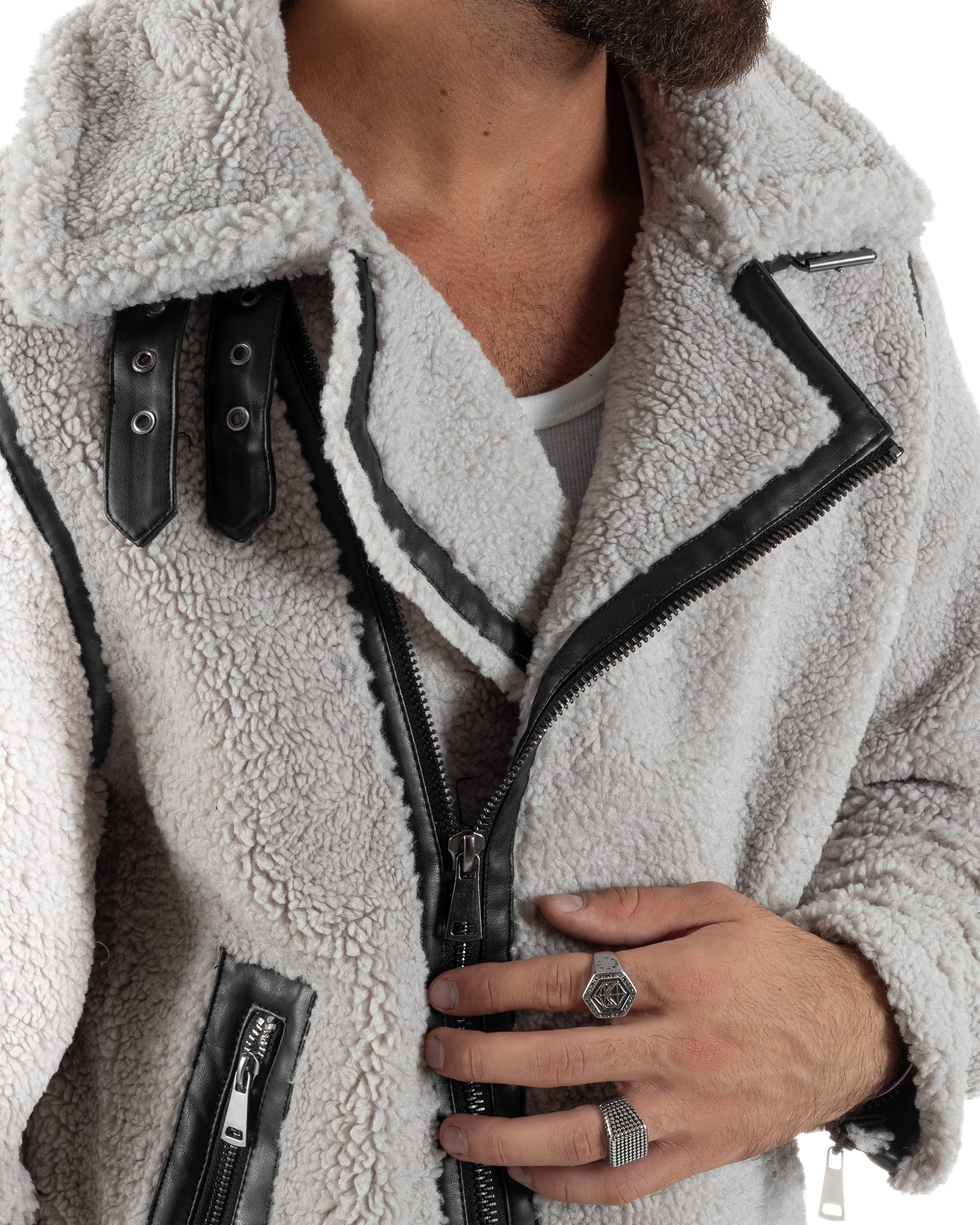 Giubbotto Uomo Teddy Chiodo Zip Ghiaccio G3351A