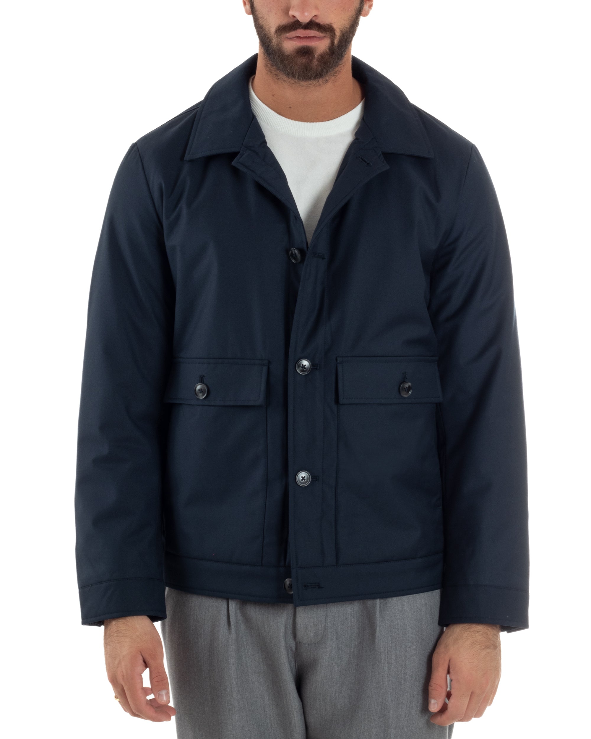 Giubbotto Uomo Tessuto Tecnico Impermeabile Giacca Basic Blu G3352A