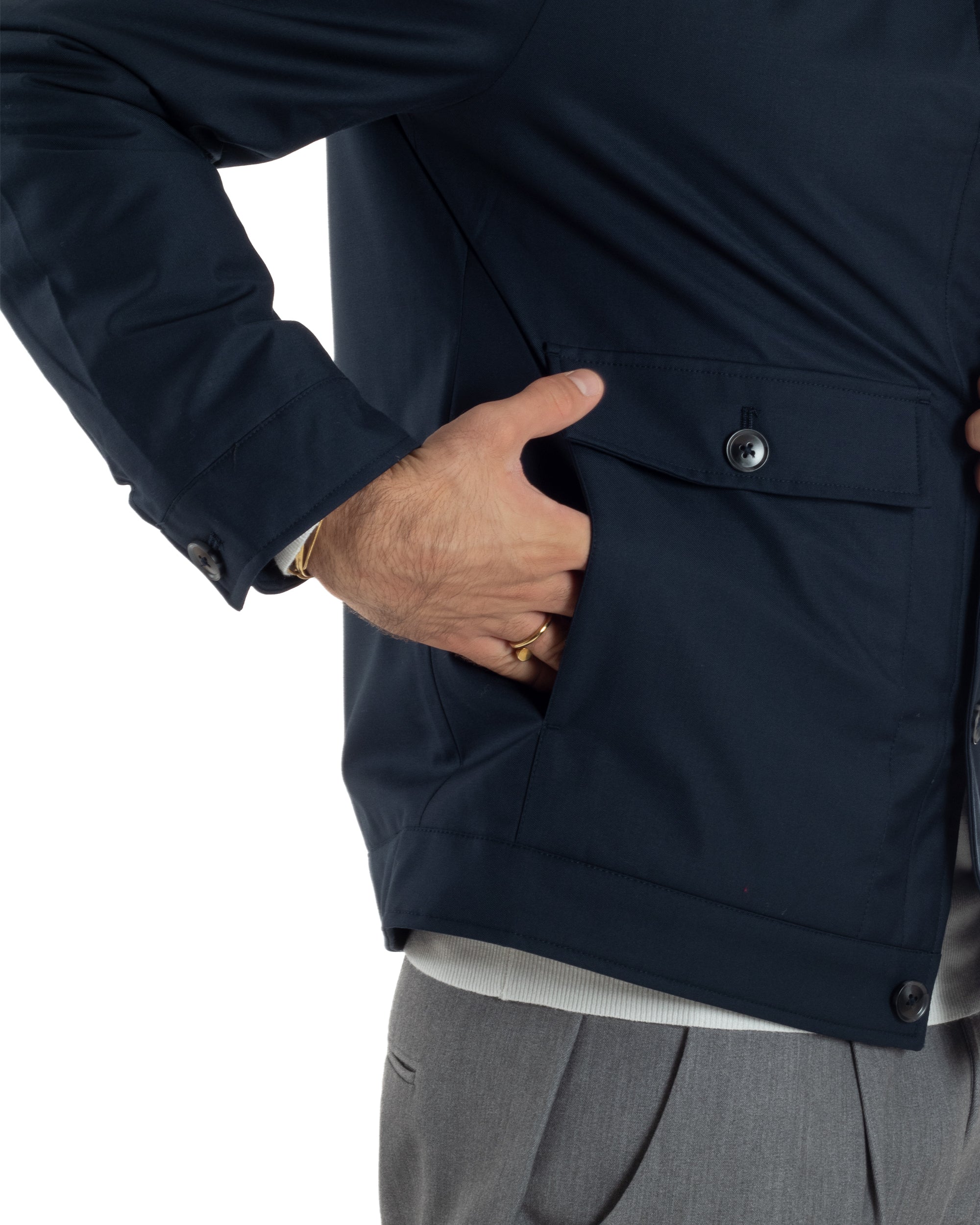 Giubbotto Uomo Tessuto Tecnico Impermeabile Giacca Basic Blu G3352A