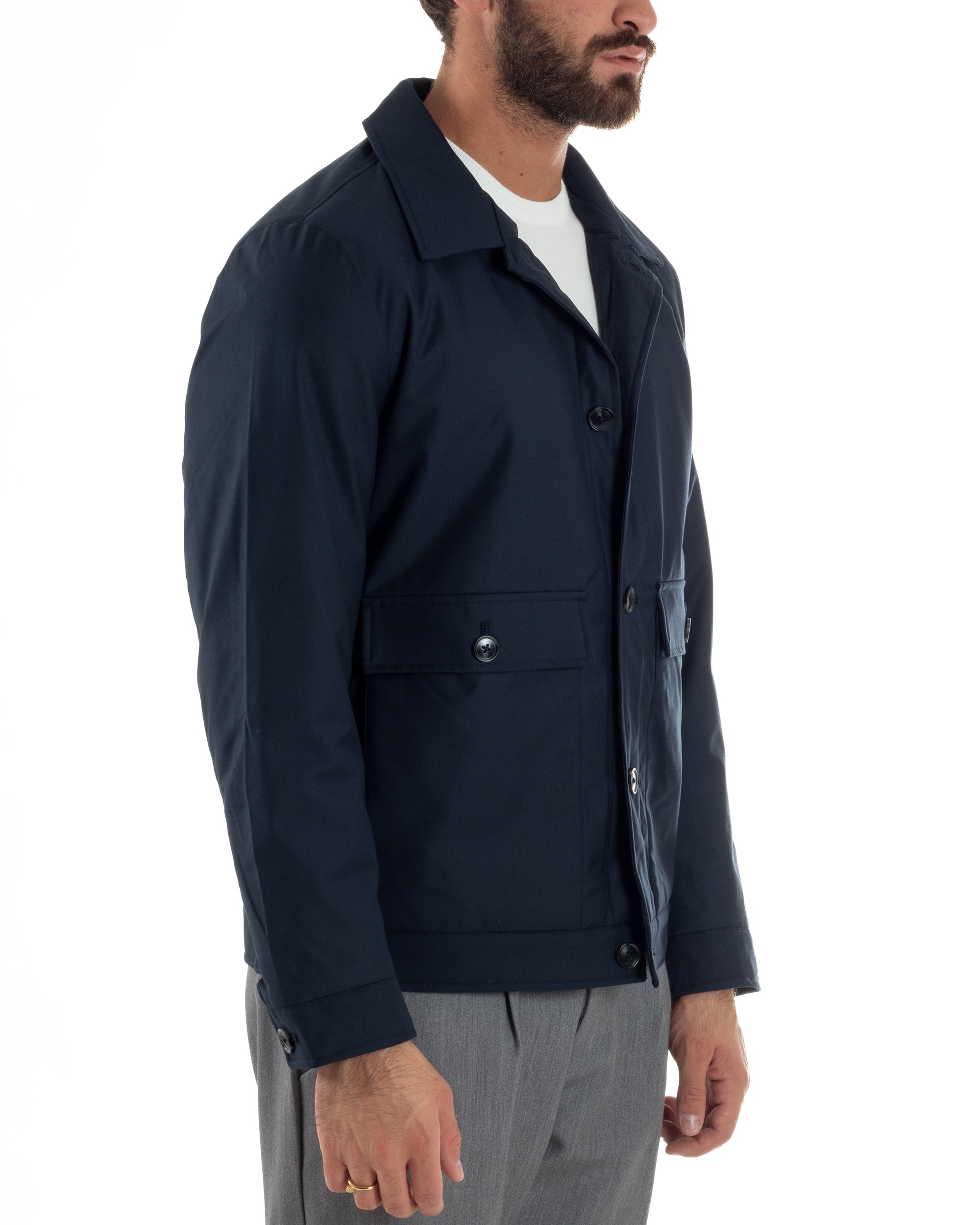 Giubbotto Uomo Tessuto Tecnico Impermeabile Giacca Basic Blu G3352A