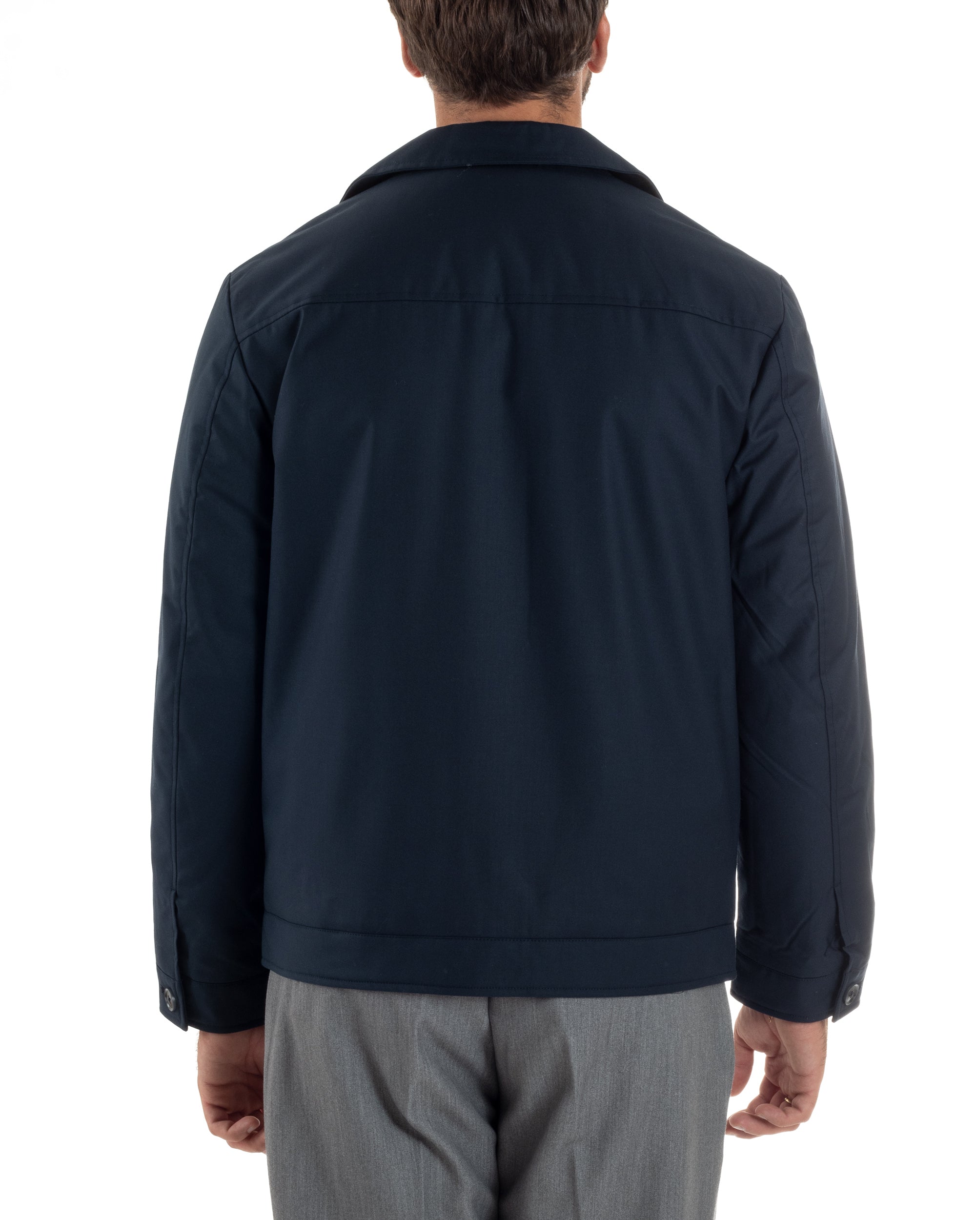 Giubbotto Uomo Tessuto Tecnico Impermeabile Giacca Basic Blu G3352A