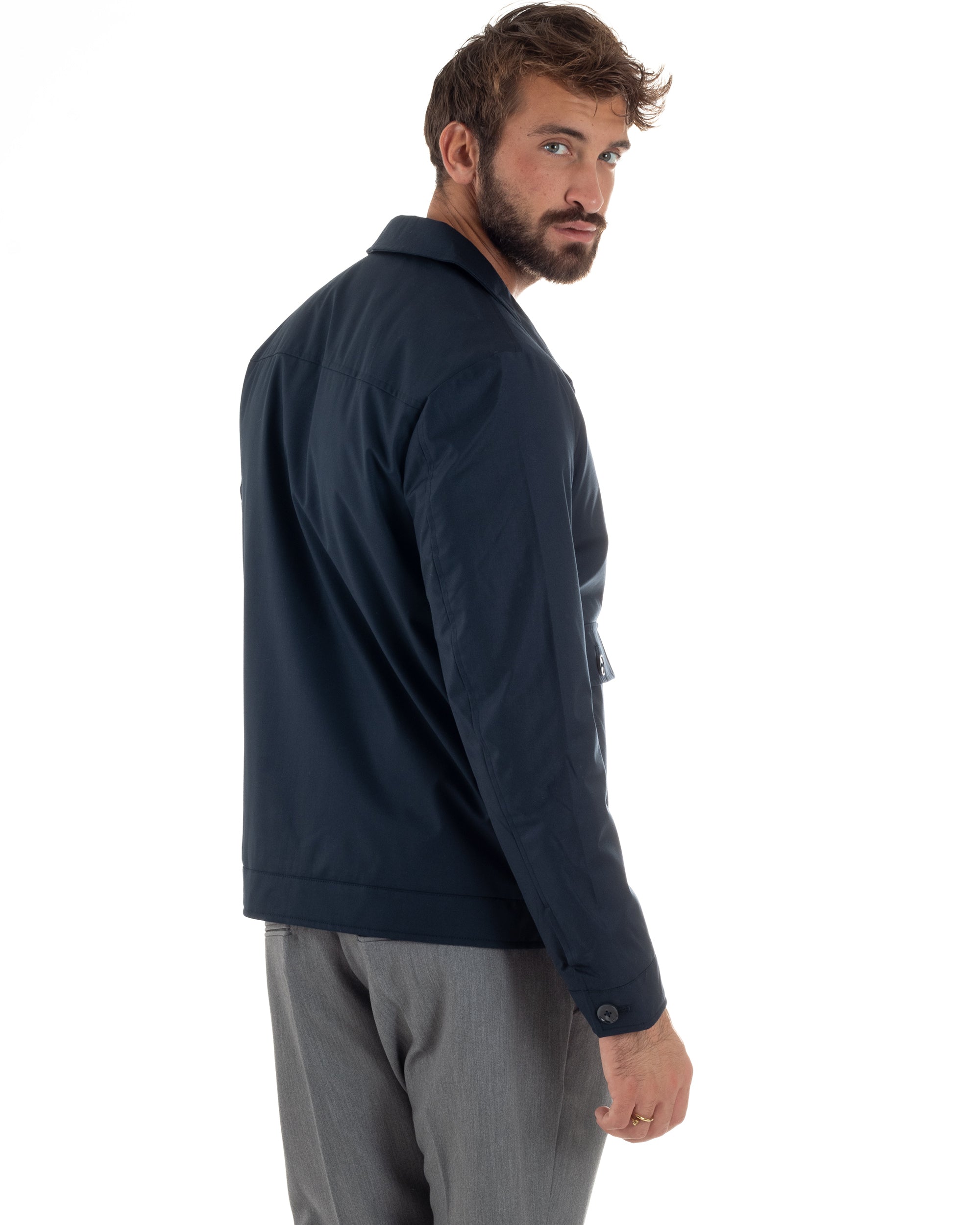 Giubbotto Uomo Tessuto Tecnico Impermeabile Giacca Basic Blu G3352A