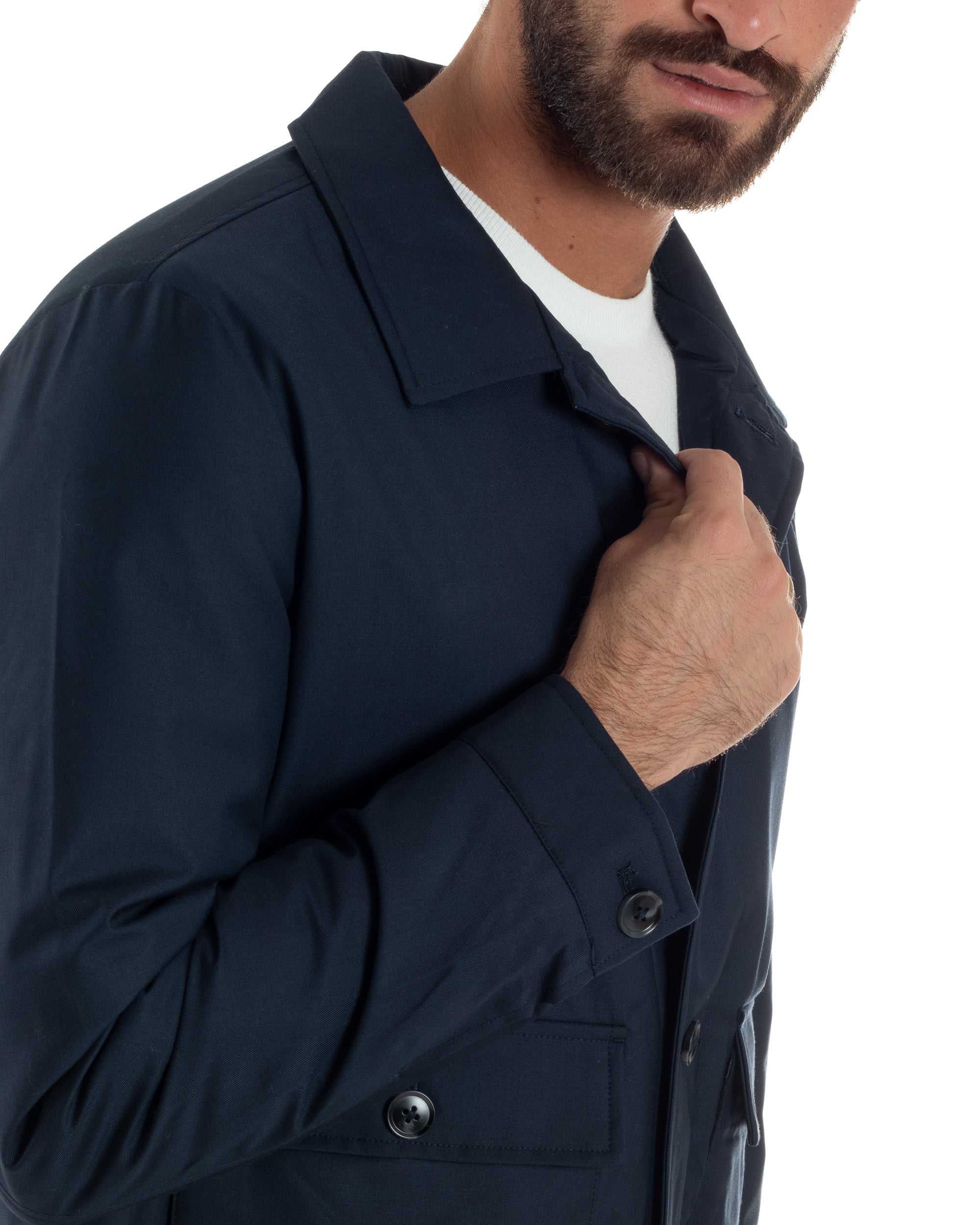 Giubbotto Uomo Tessuto Tecnico Impermeabile Giacca Basic Blu G3352A