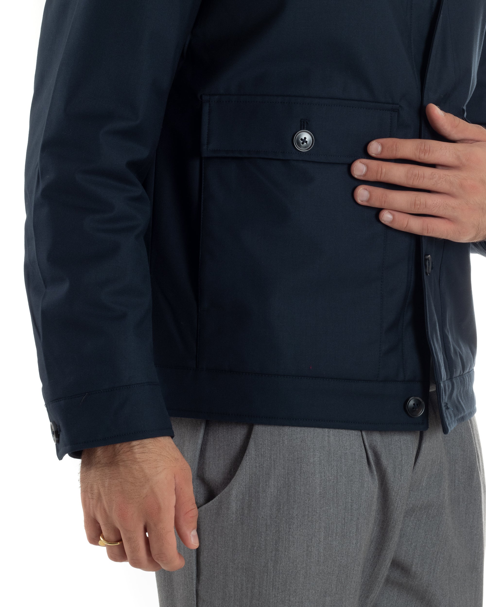 Giubbotto Uomo Tessuto Tecnico Impermeabile Giacca Basic Blu G3352A