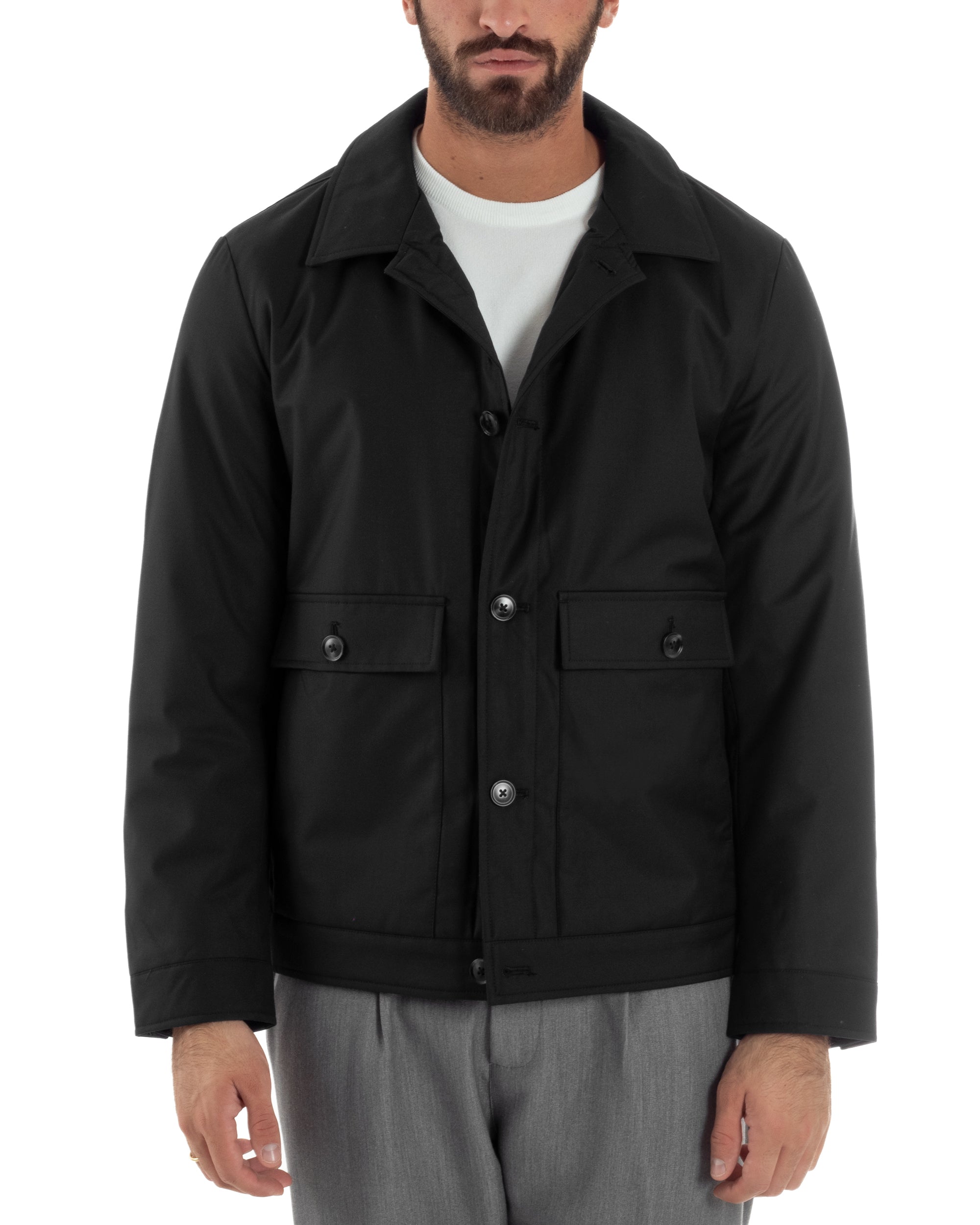 Giubbotto Uomo Tessuto Tecnico Impermeabile Giacca Basic Nero G3353A