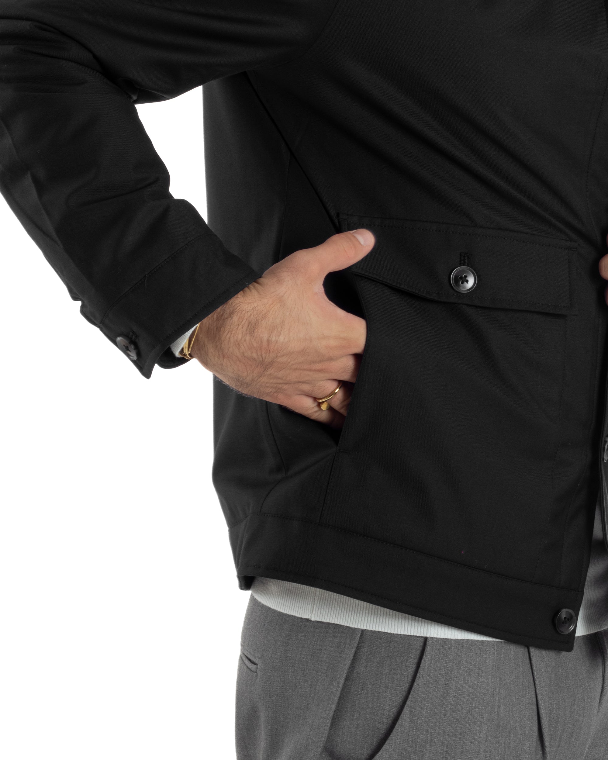 Giubbotto Uomo Tessuto Tecnico Impermeabile Giacca Basic Nero G3353A