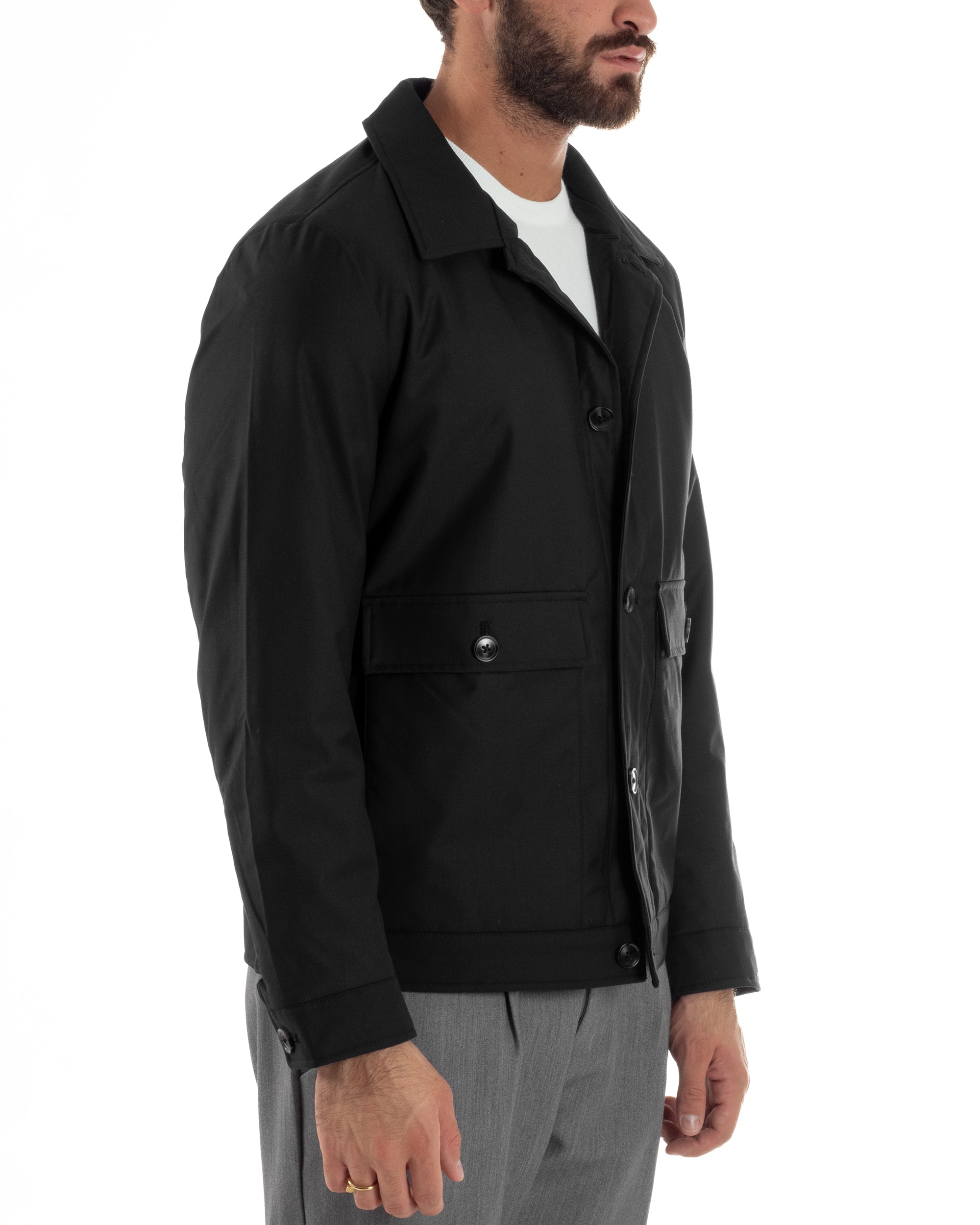 Giubbotto Uomo Tessuto Tecnico Impermeabile Giacca Basic Nero G3353A