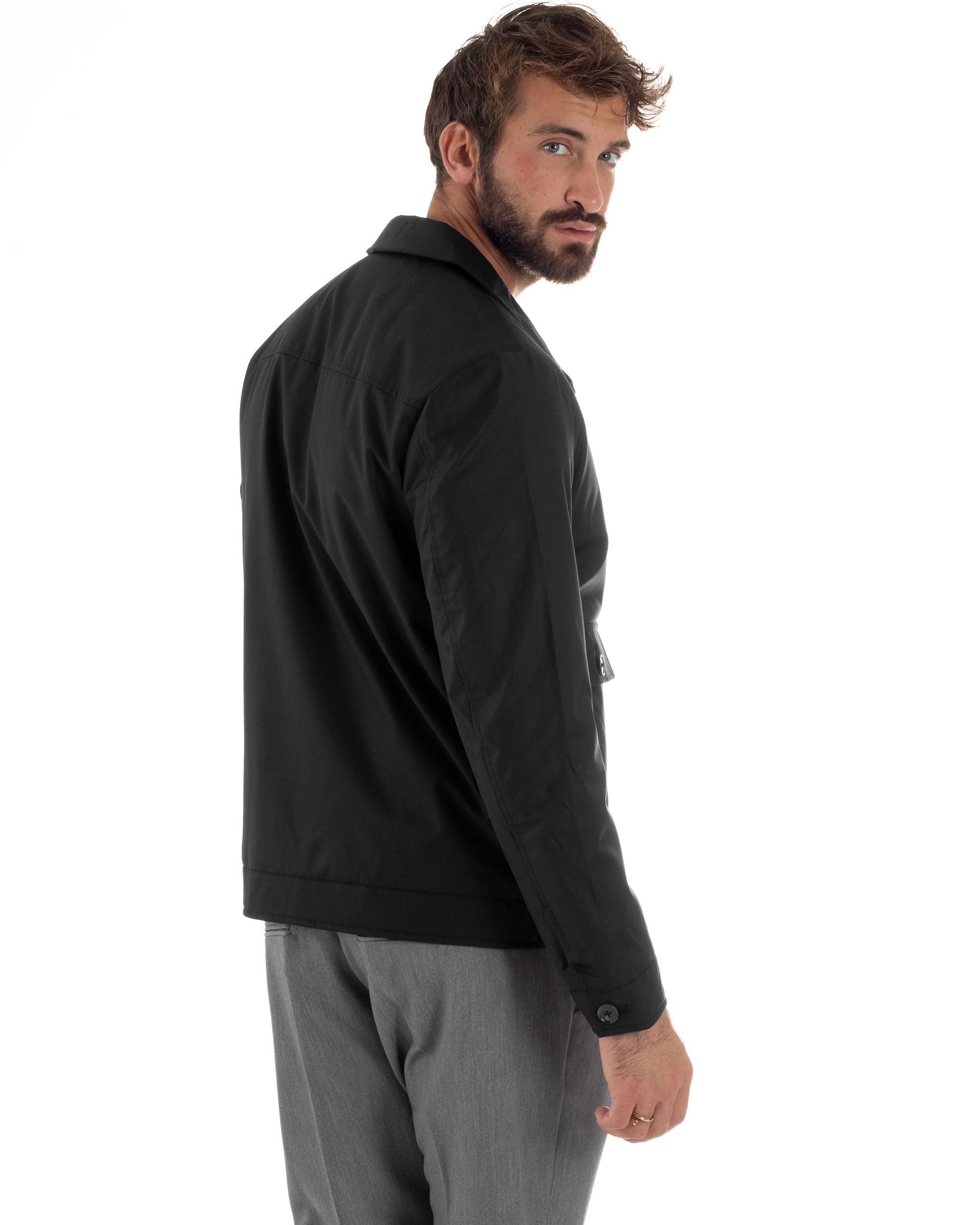 Giubbotto Uomo Tessuto Tecnico Impermeabile Giacca Basic Nero G3353A