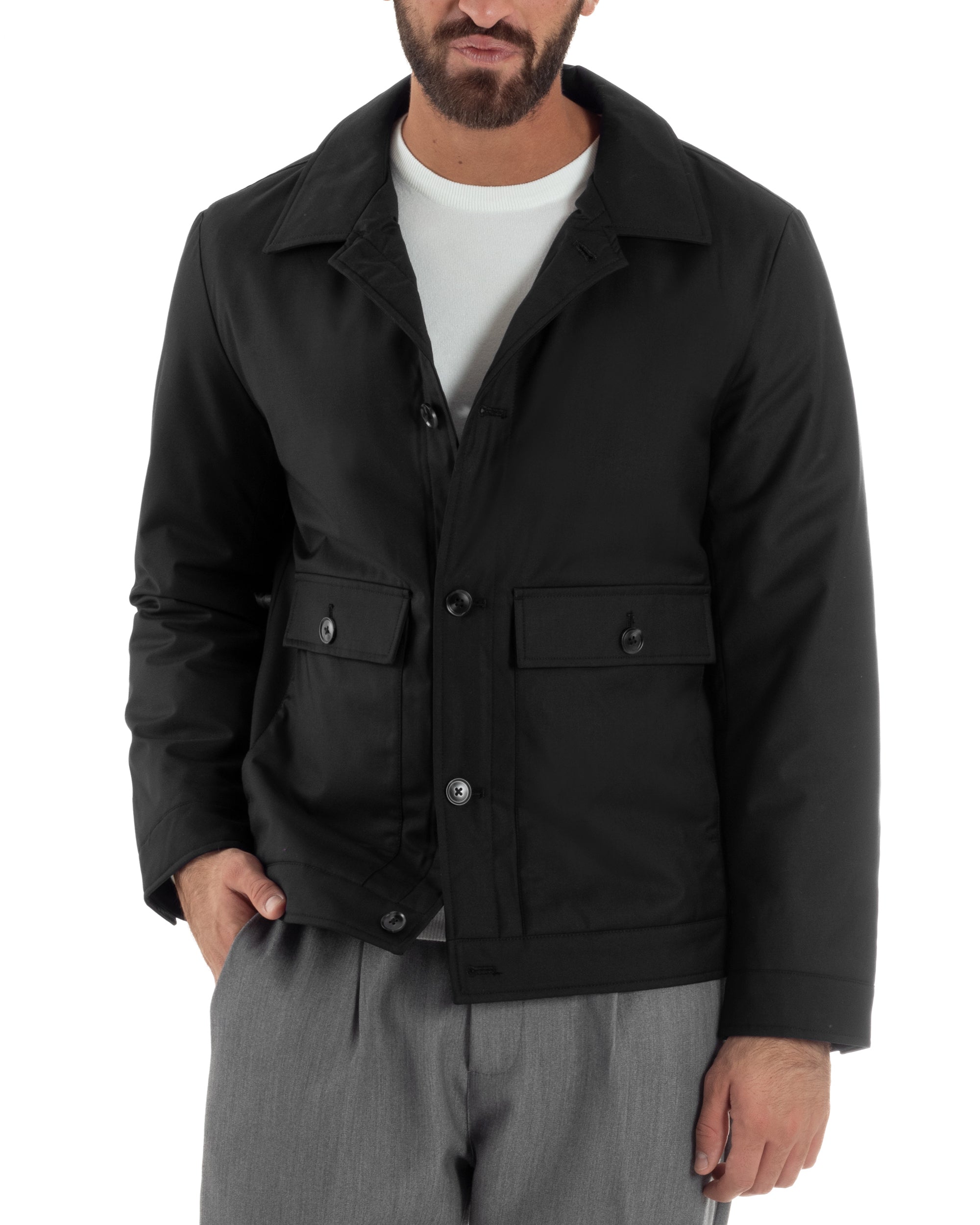 Giubbotto Uomo Tessuto Tecnico Impermeabile Giacca Basic Nero G3353A