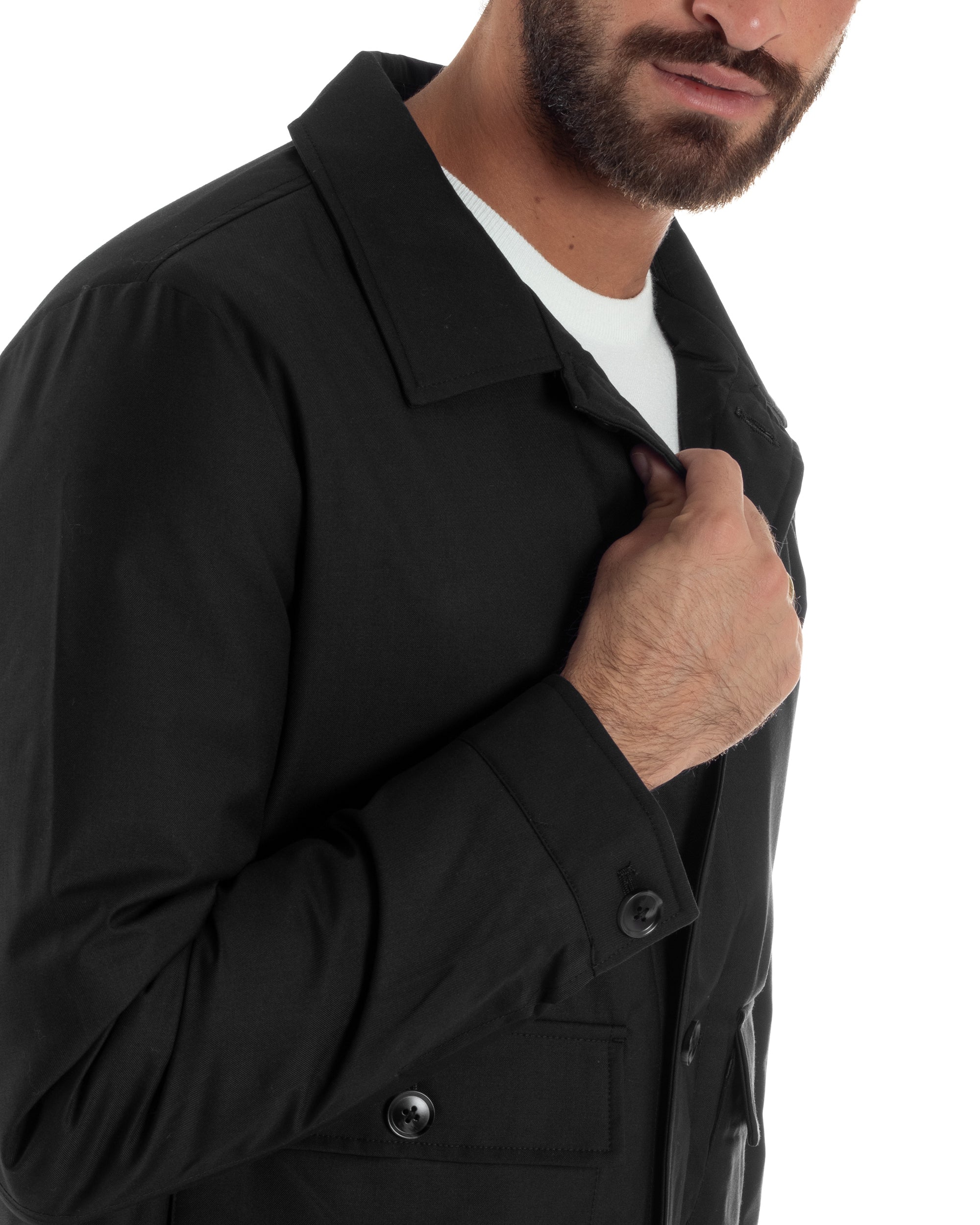 Giubbotto Uomo Tessuto Tecnico Impermeabile Giacca Basic Nero G3353A