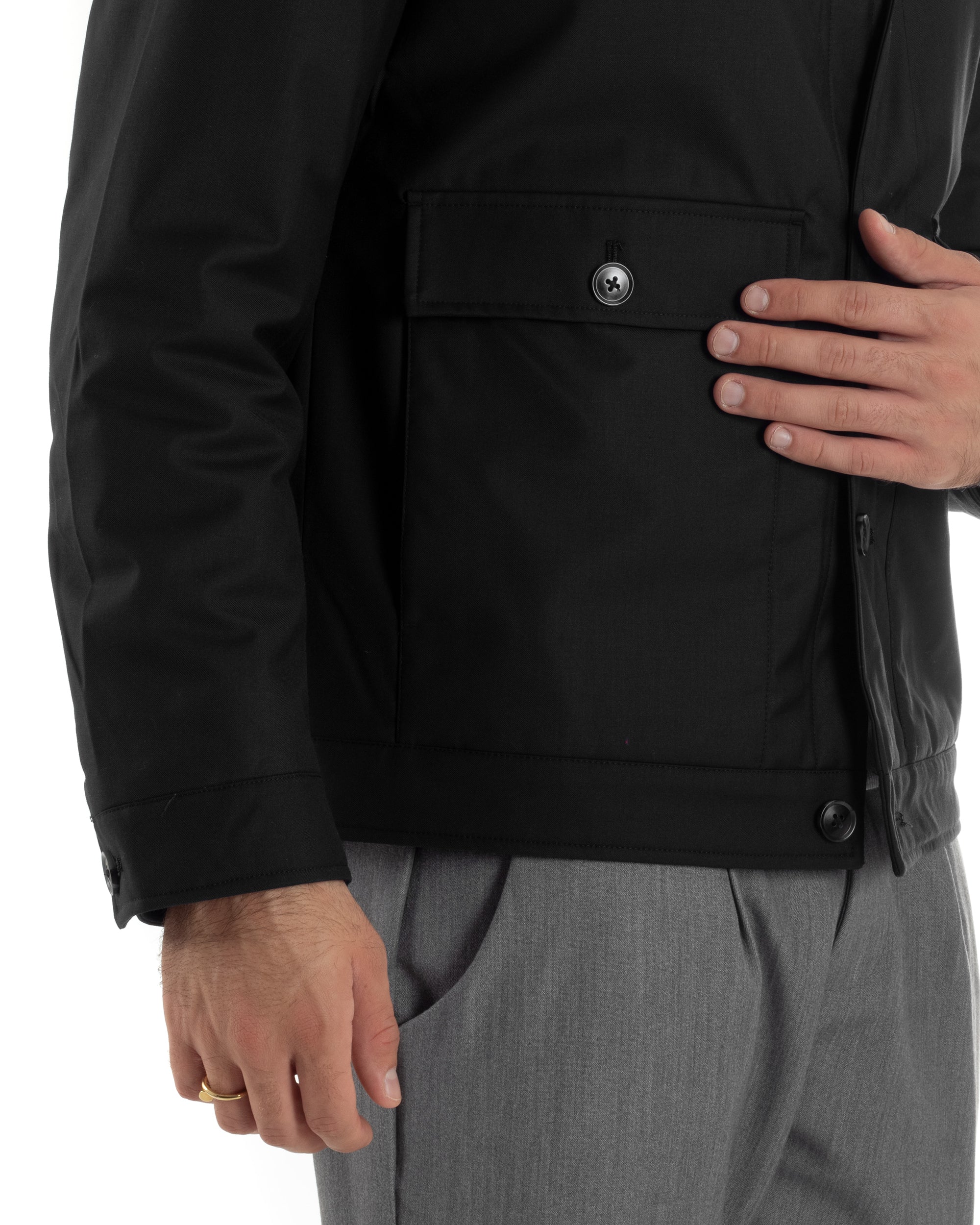 Giubbotto Uomo Tessuto Tecnico Impermeabile Giacca Basic Nero G3353A